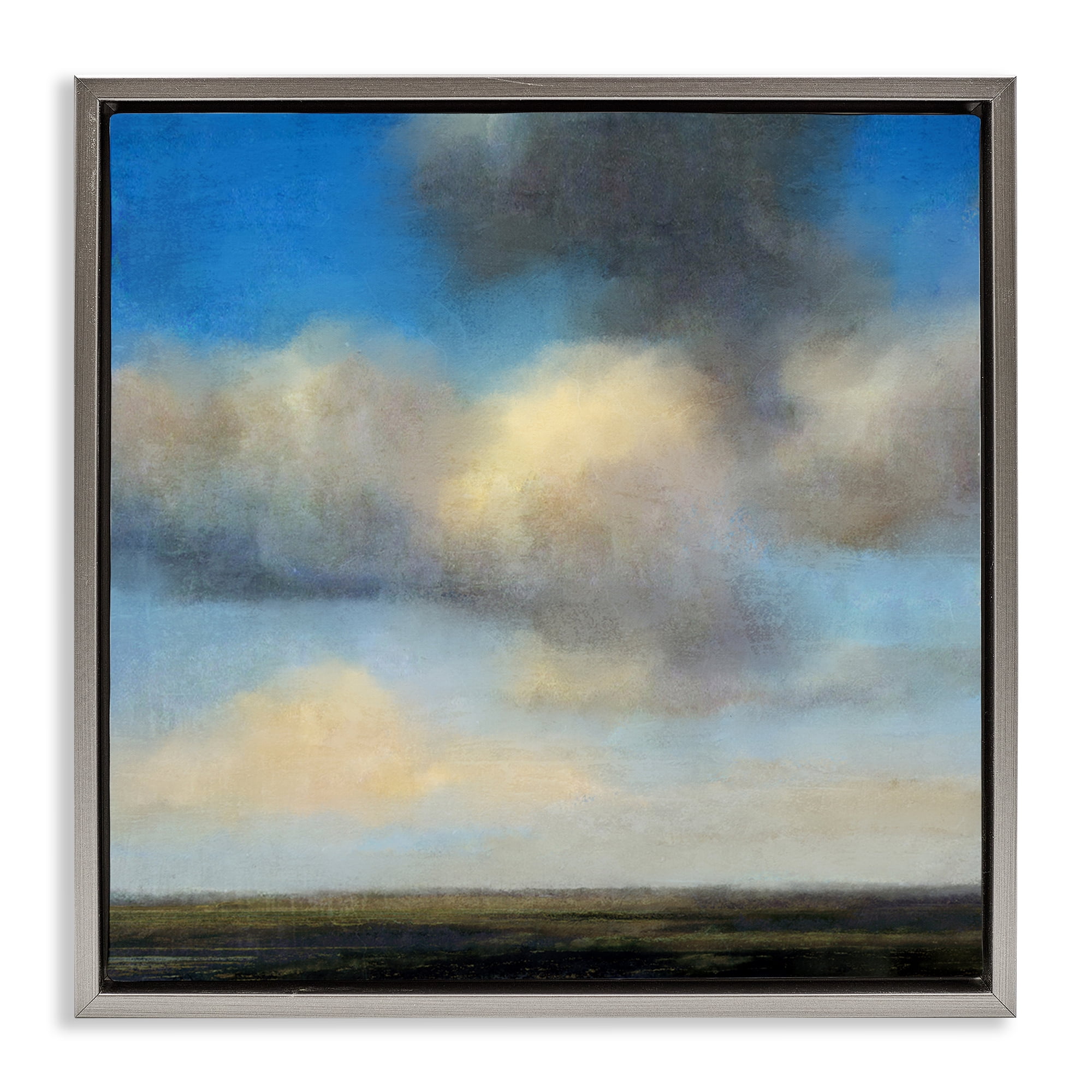 Stupell Industries Clouds Over Countryside Landscape & Nature Painting Gray Floater Framed Canvas Art Print Wall Art, 25 x 25