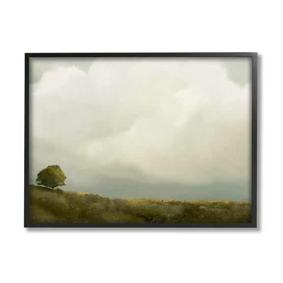 Stupell Industries Clouds Over Pasture Landscape Painting Black Framed Art Print Wall Art, 14 x 11