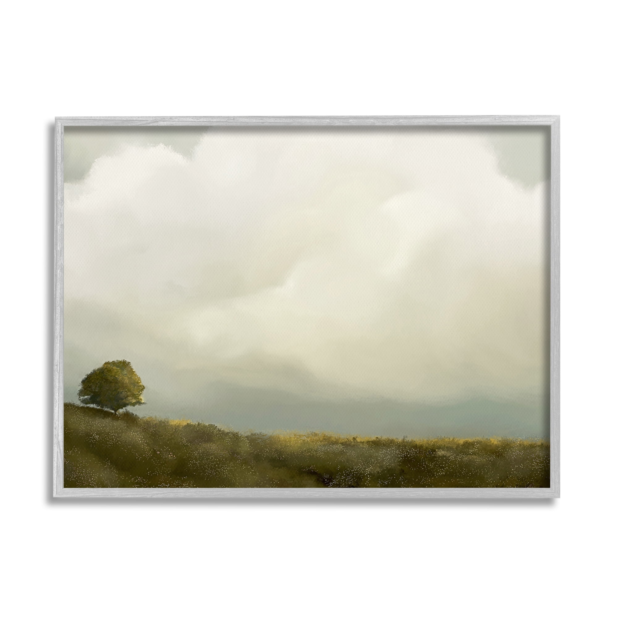 Stupell Industries Clouds Over Pasture Landscape Painting Gray Framed Art Print Wall Art, 14 x 11