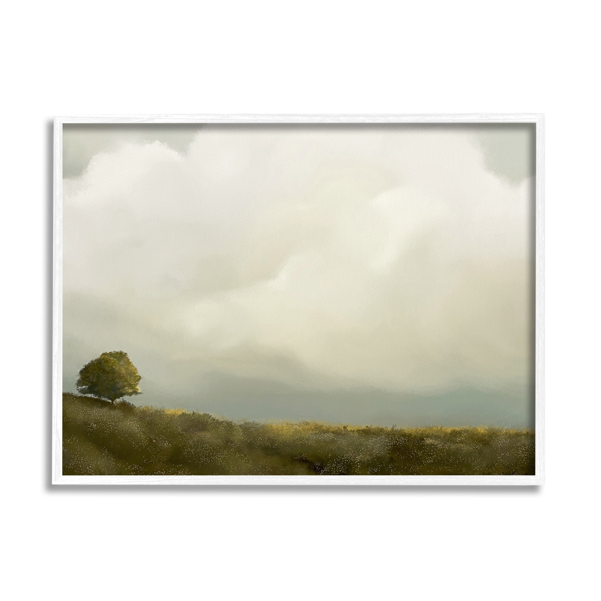 Stupell Industries Clouds Over Pasture Landscape Painting White Framed Art Print Wall Art, 14 x 11