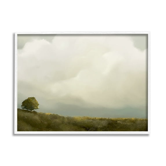 Stupell Industries Clouds Over Pasture Landscape Painting White Framed Art Print Wall Art, 30 x 24