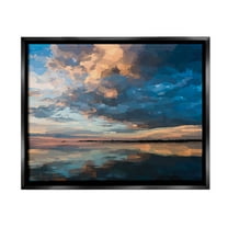 Stupell Industries Clouds & Sunset Reflection Landscape Painting Black Floater Framed Canvas Art Print Wall Art, 21 x 17