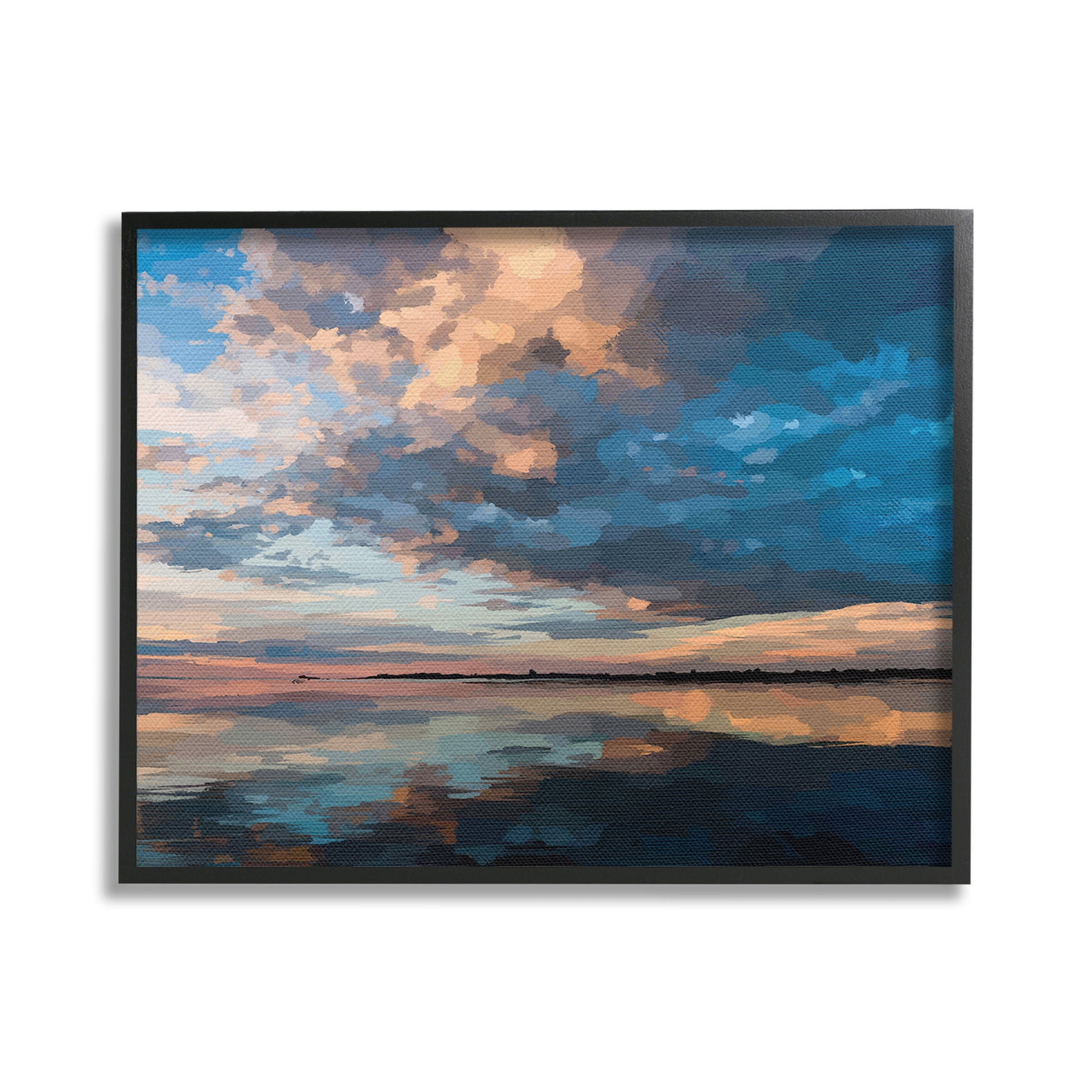 Stupell Industries Clouds & Sunset Reflection Landscape Painting Black Framed Art Print Wall Art, 30 x 24