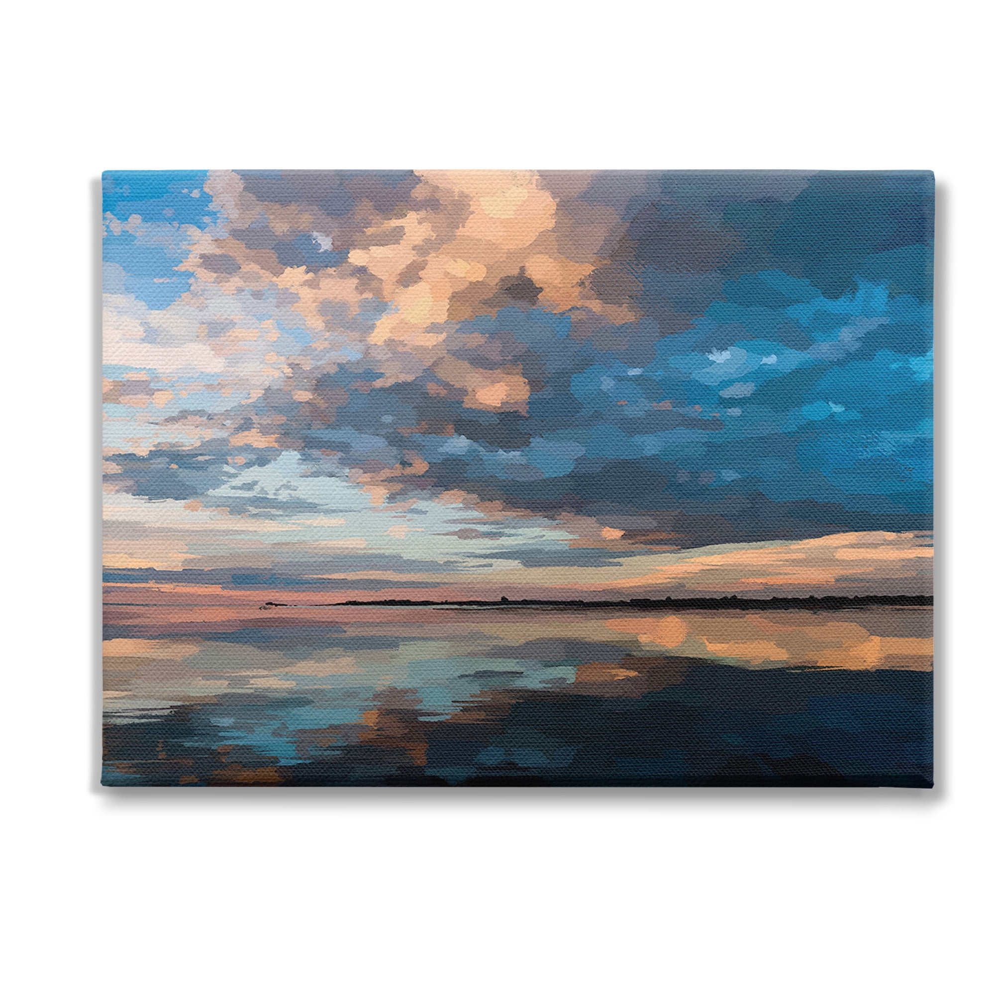 Stupell Industries Clouds & Sunset Reflection Landscape Painting Gallery Wrapped Canvas Art Print Wall Art, 48 x 36