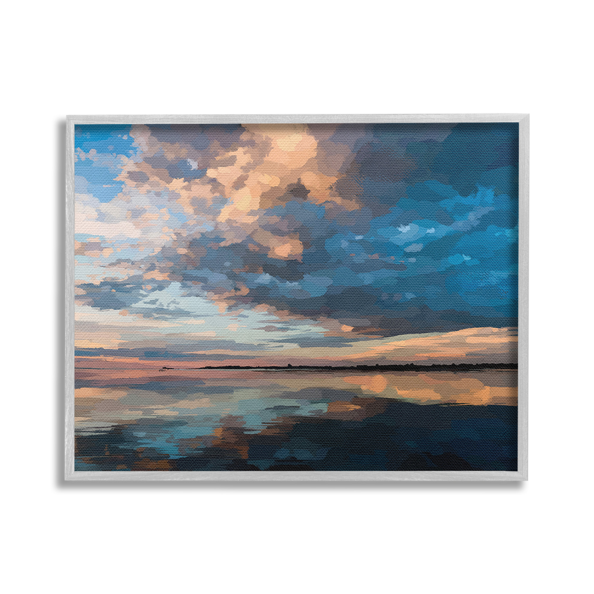 Stupell Industries Clouds & Sunset Reflection Landscape Painting Gray Framed Art Print Wall Art, 20 x 16