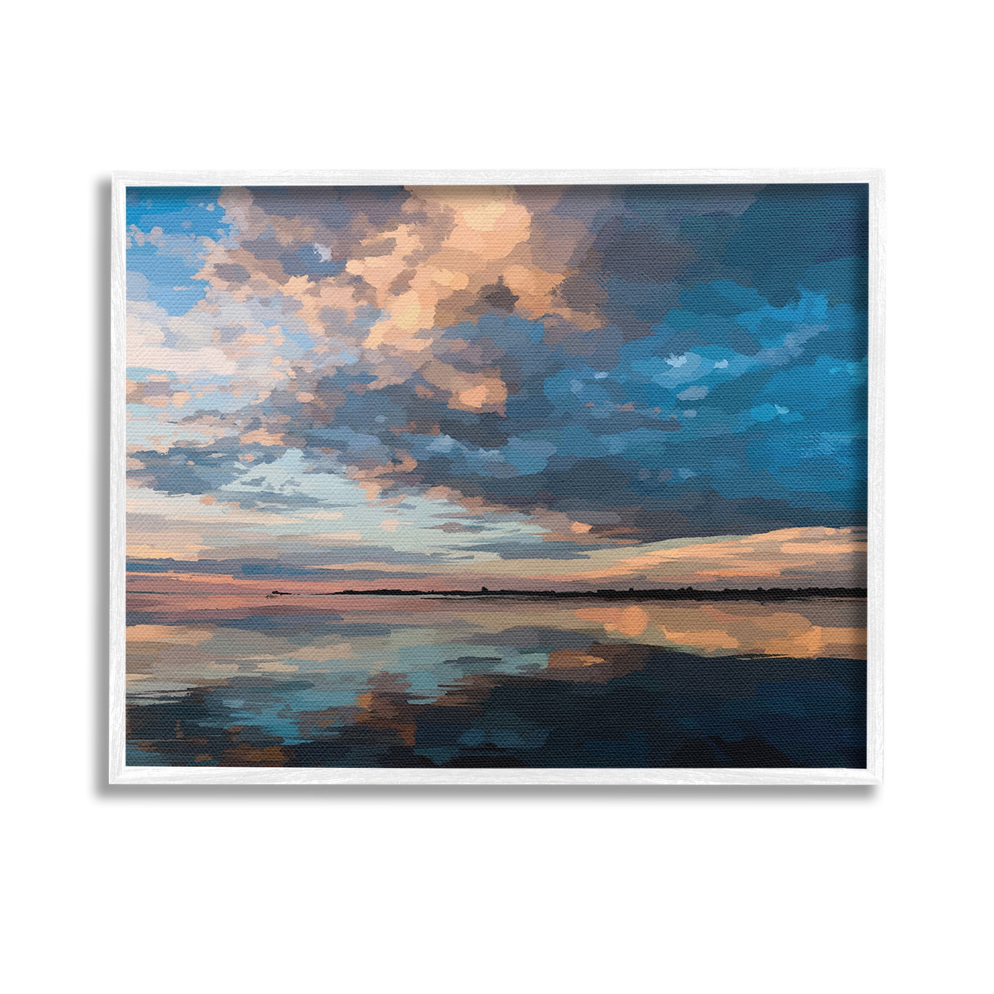 Stupell Industries Clouds & Sunset Reflection Landscape Painting White Framed Art Print Wall Art, 14 x 11