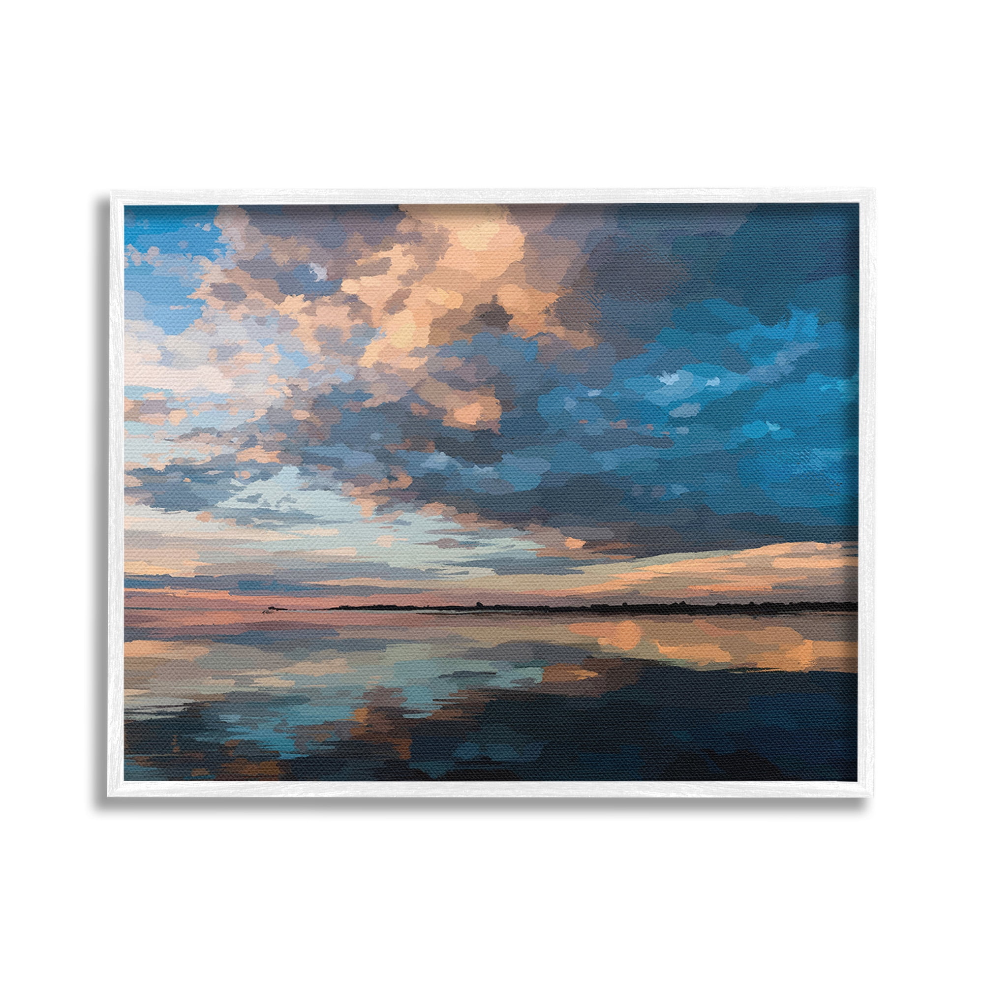 Stupell Industries Clouds & Sunset Reflection Landscape Painting White Framed Art Print Wall Art, 30 x 24