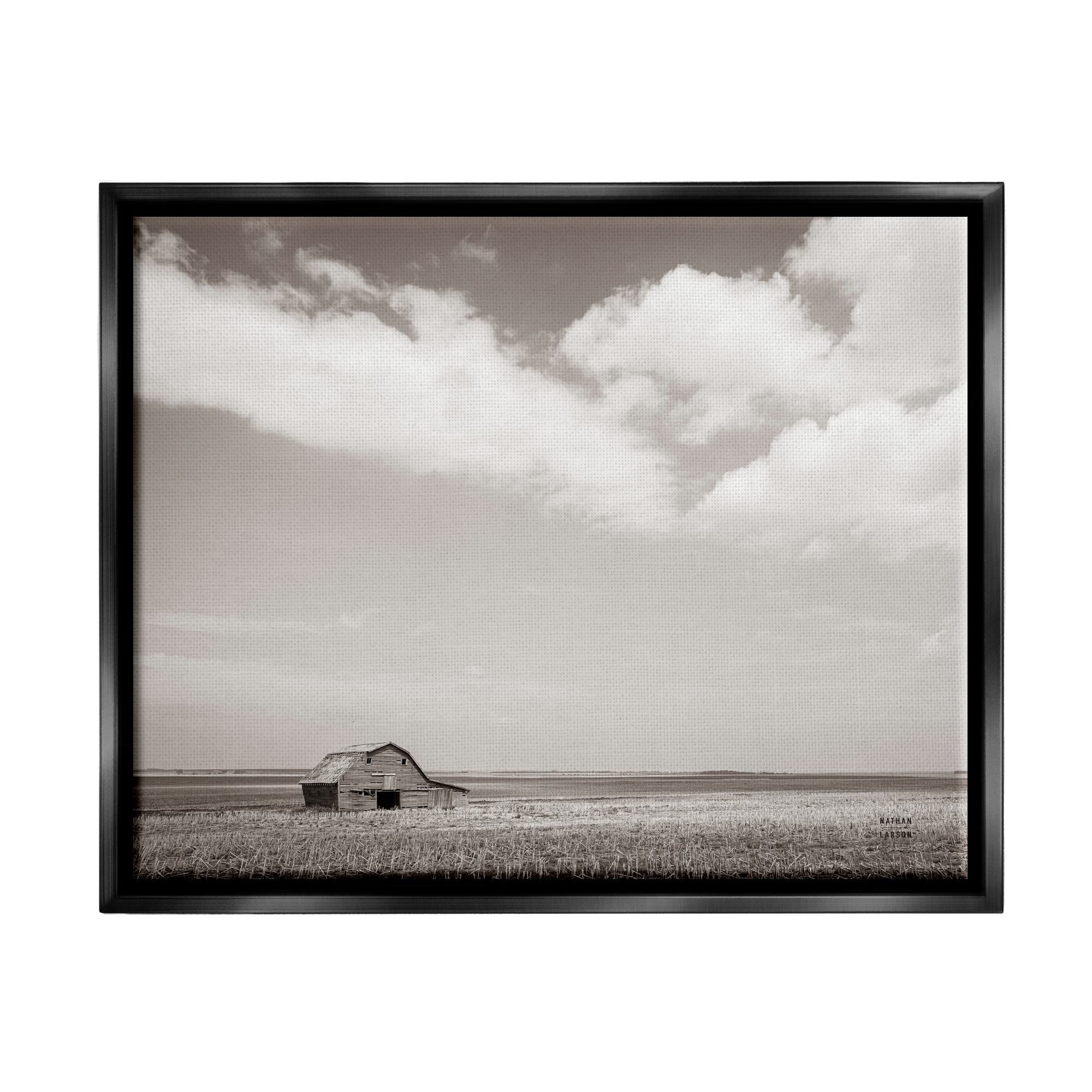 Stupell Industries Clouds over Barn Pasture Landscape Photography Black Floater Framed Canvas Art Print Wall Art, 21 x 17