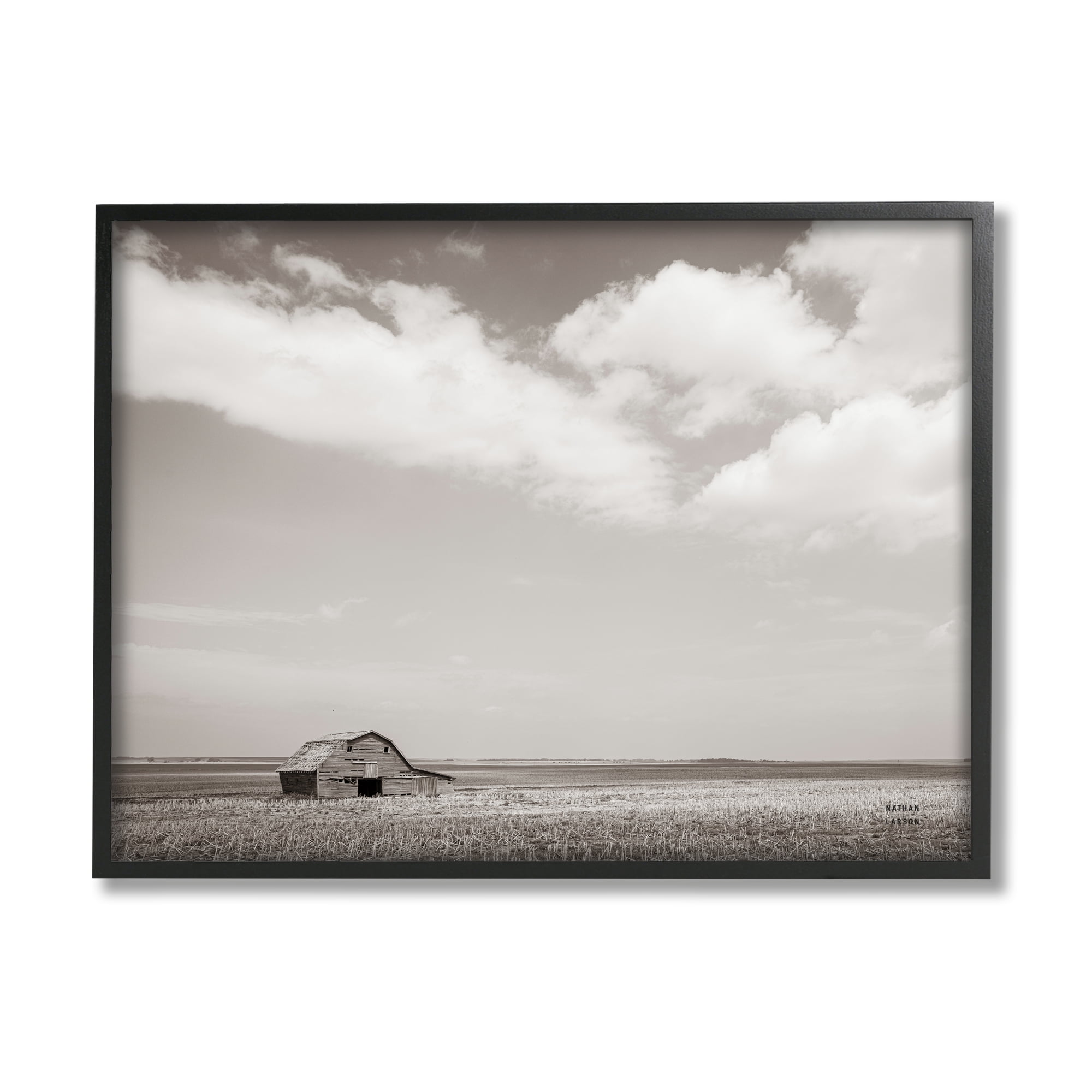 Stupell Industries Clouds over Barn Pasture Landscape Photography Black Framed Art Print Wall Art, 20 x 16