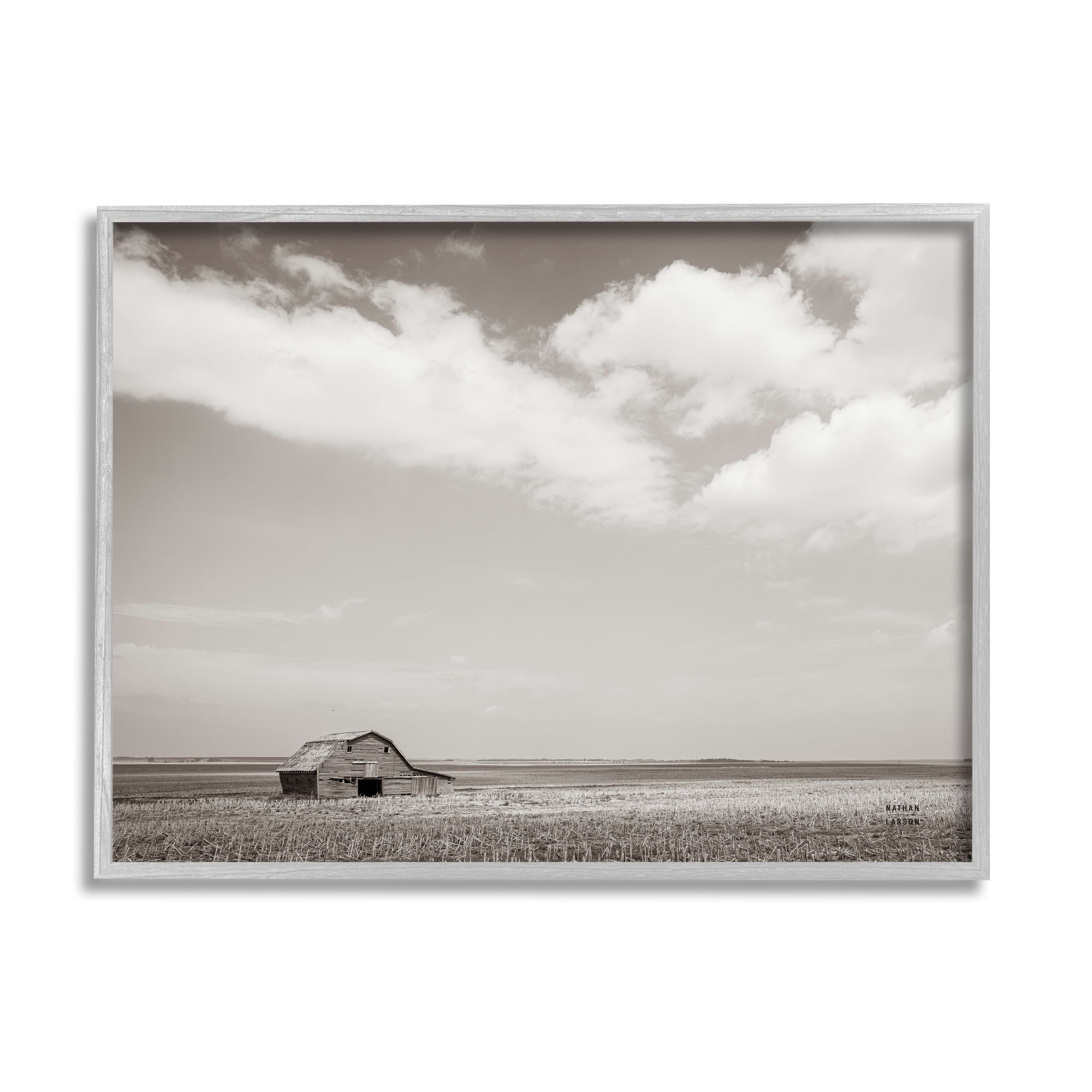 Stupell Industries Clouds over Barn Pasture Landscape Photography Gray Framed Art Print Wall Art, 20 x 16