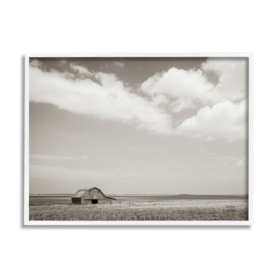 Stupell Industries Clouds over Barn Pasture Landscape Photography White Framed Art Print Wall Art, 20 x 16