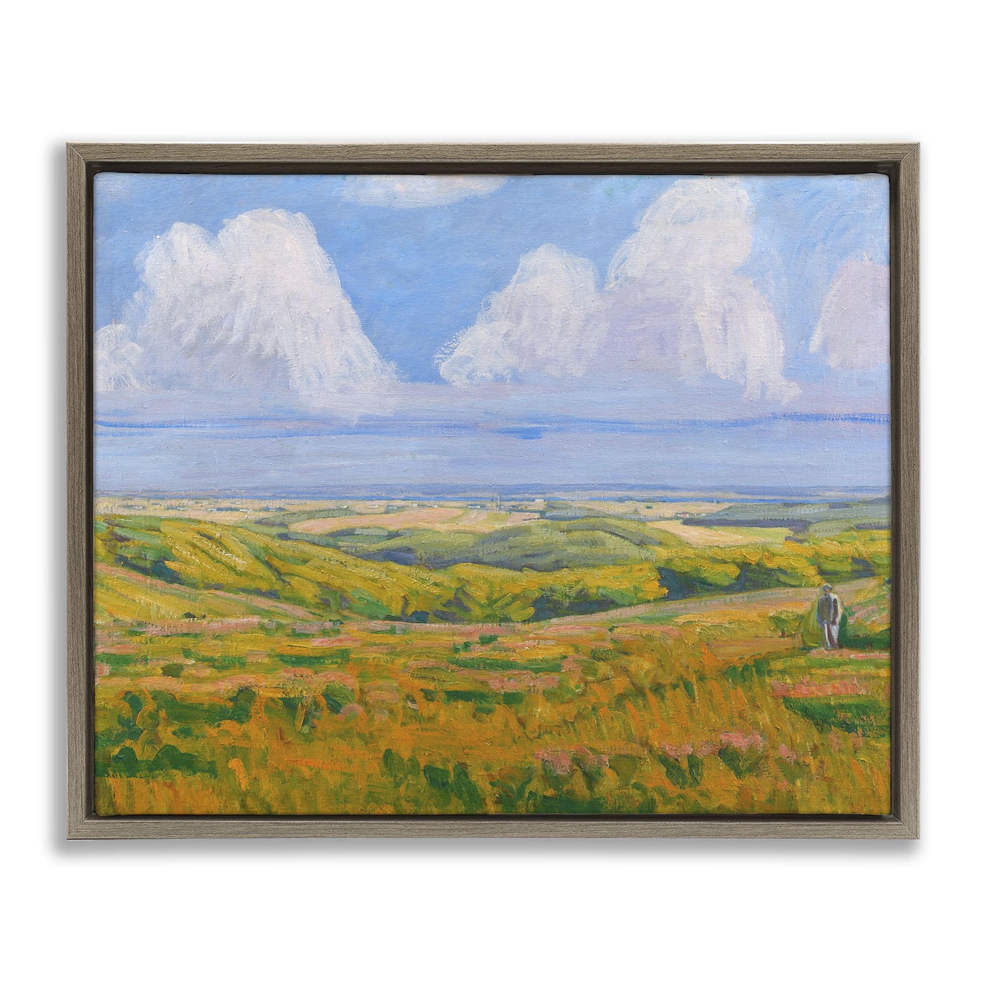 Stupell Industries Clouds over Classic Country Landscape & Nature Painting Brown Floater Framed Canvas Art Print Wall Art, 31 x 25