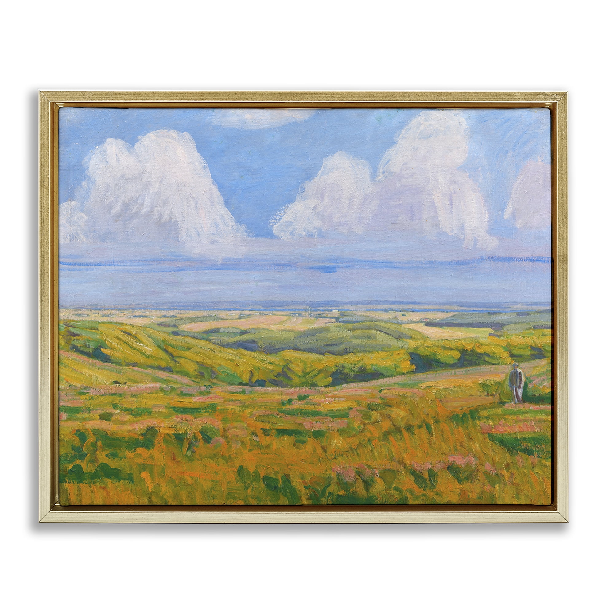 Stupell Industries Clouds over Classic Country Landscape & Nature Painting Gold Floater Framed Canvas Art Print Wall Art, 31 x 25
