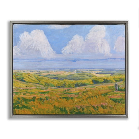 Stupell Industries Clouds over Classic Country Landscape & Nature Painting Gray Floater Framed Canvas Art Print Wall Art, 21 x 17