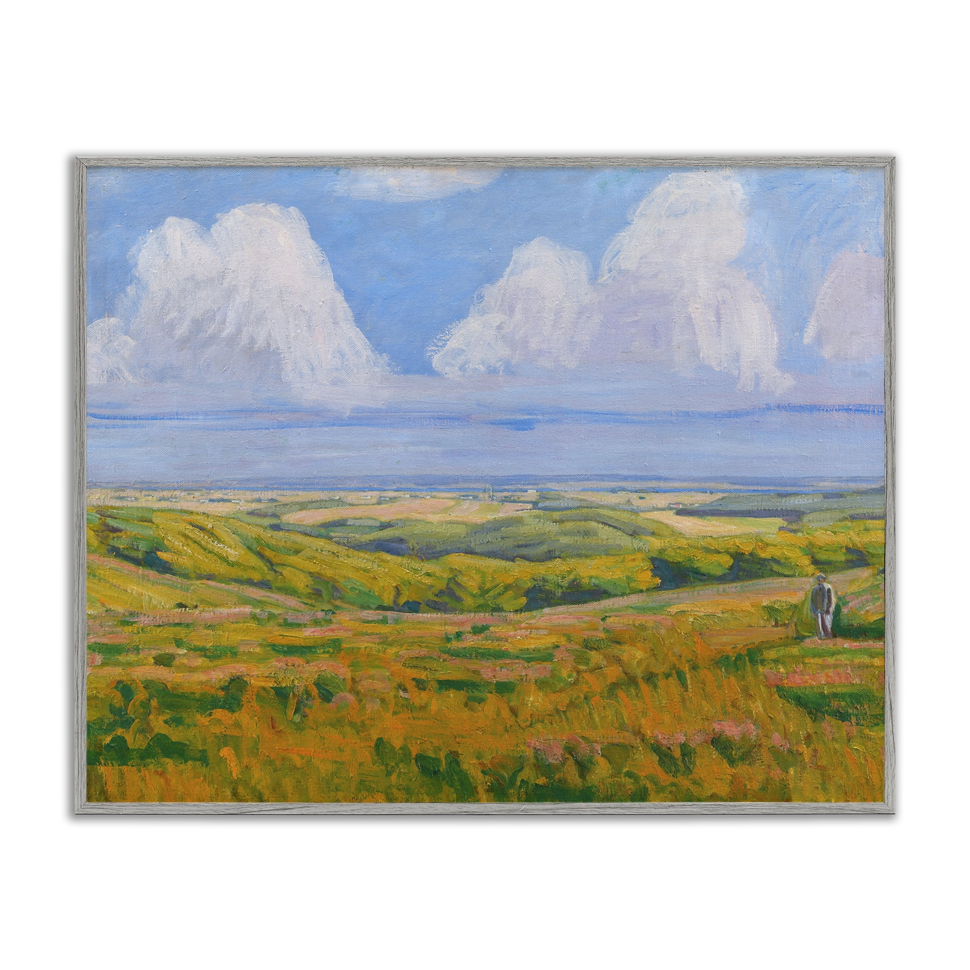 Stupell Industries Clouds over Classic Country Landscape & Nature Painting Gray Framed Art Print Wall Art, 30 x 24