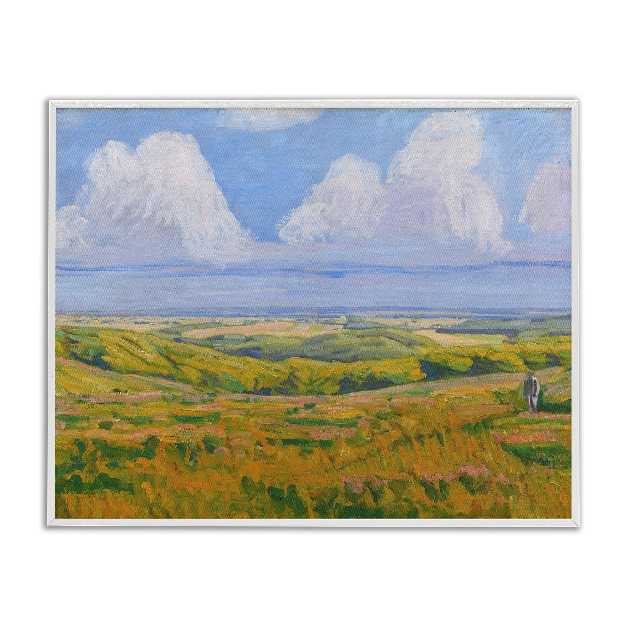 Stupell Industries Clouds over Classic Country Landscape & Nature Painting White Framed Art Print Wall Art, 30 x 24