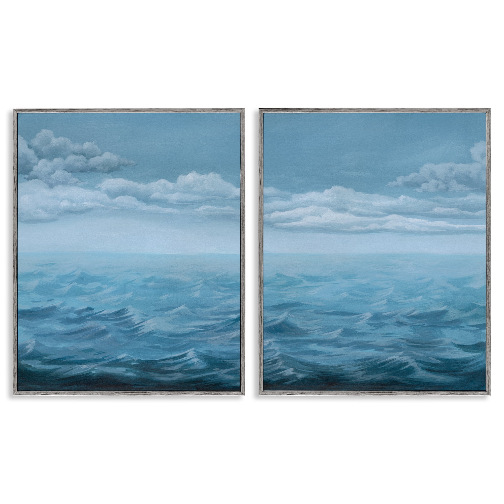 Stupell Industries Clouds over Rough Sea Waves Nautical & Beach Painting Gray Framed Art Print Wall Art, 16 x 20, Set of 2