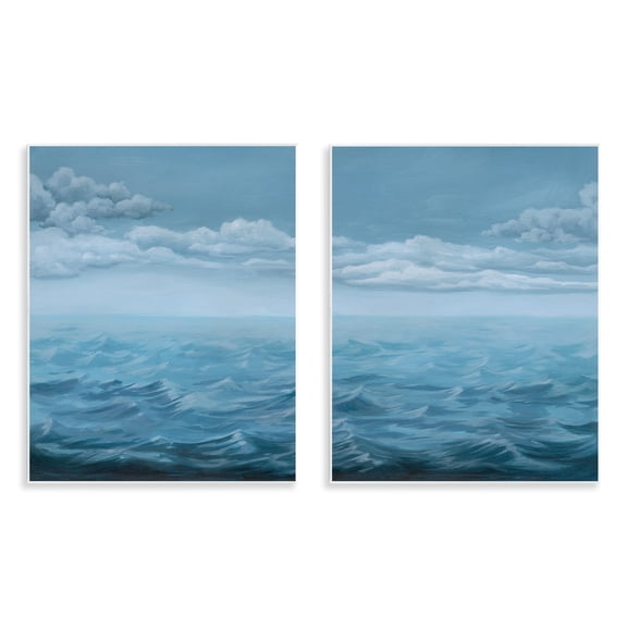 Stupell Industries Clouds over Rough Sea Waves Nautical & Beach Painting Unframed Art Print Wall Art, 11 x 14, Set of 2