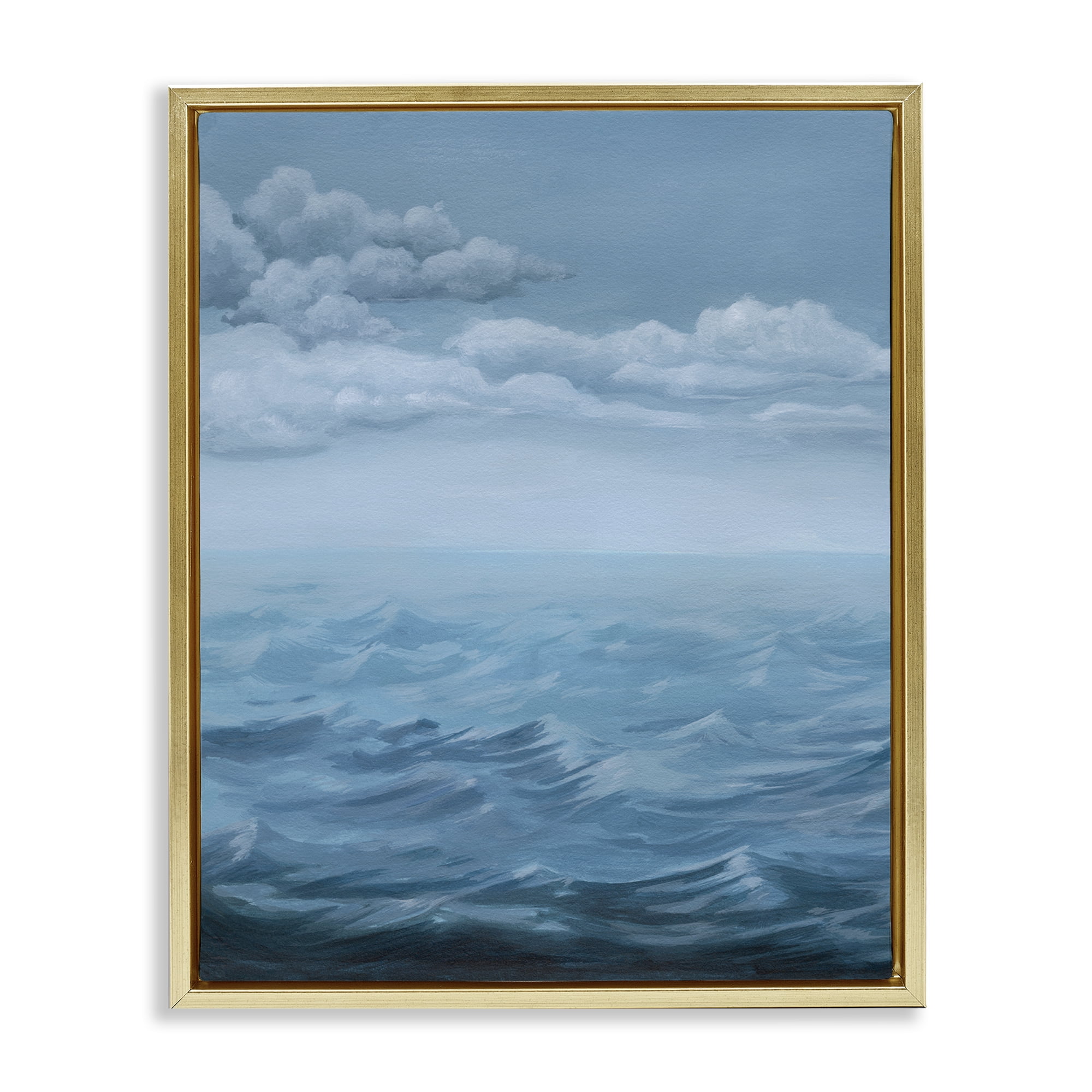 Stupell Industries Clouds over Rough Seas Nautical & Beach Painting Gold Floater Framed Canvas Art Print Wall Art, 17 x 21