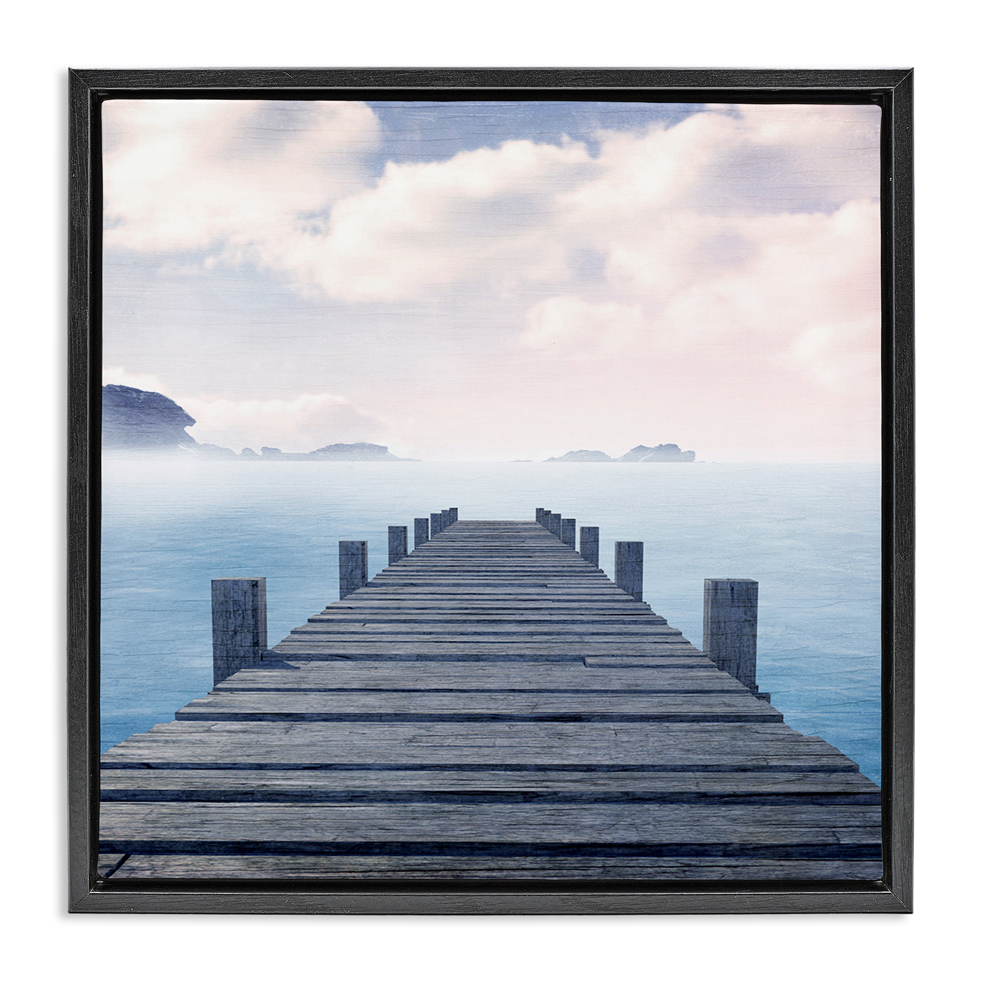 Stupell Industries Clouds over Sea Dock Nautical & Beach Painting Black Floater Framed Canvas Art Print Wall Art, 25 x 25