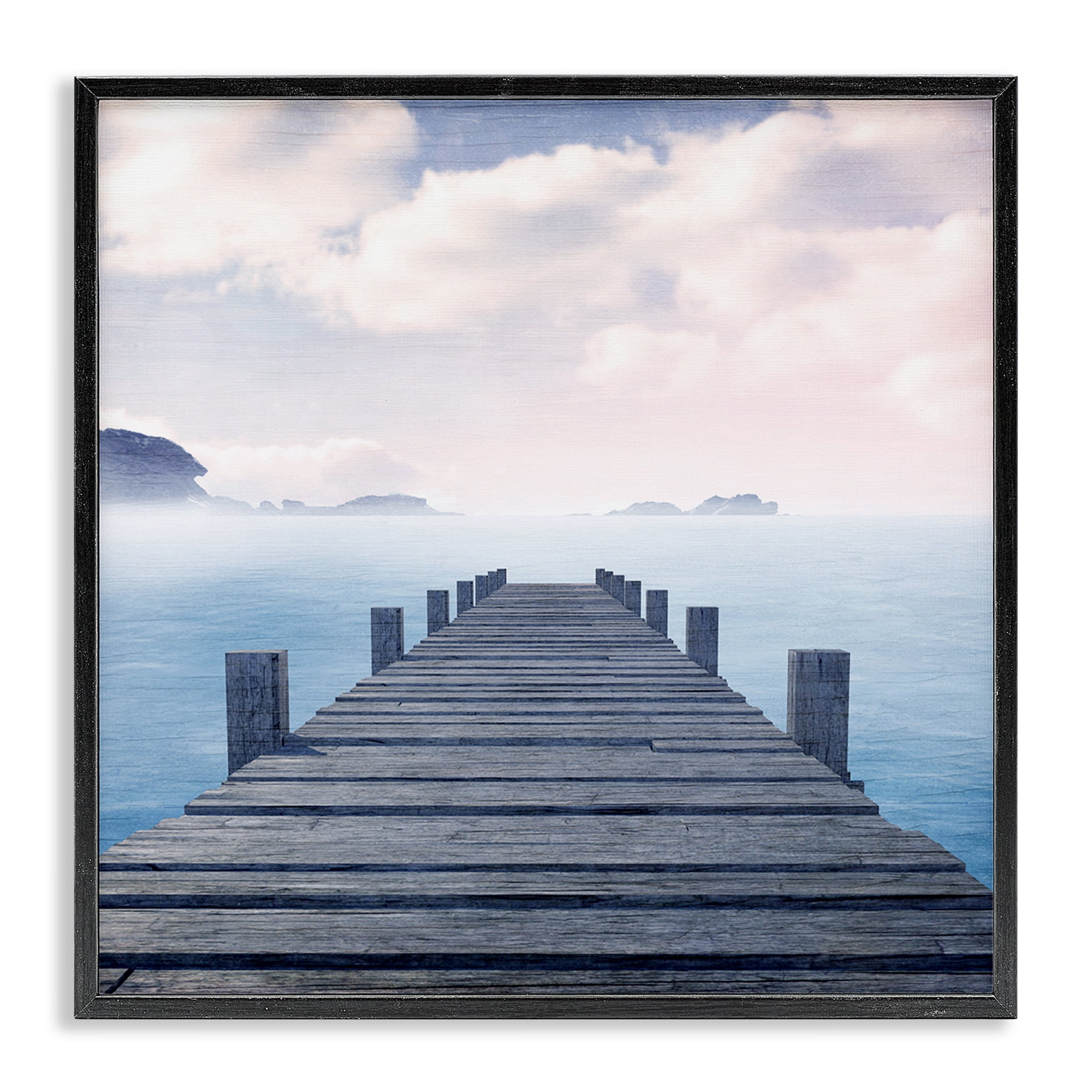 Stupell Industries Clouds over Sea Dock Nautical & Beach Painting Black Framed Art Print Wall Art, 24 x 24