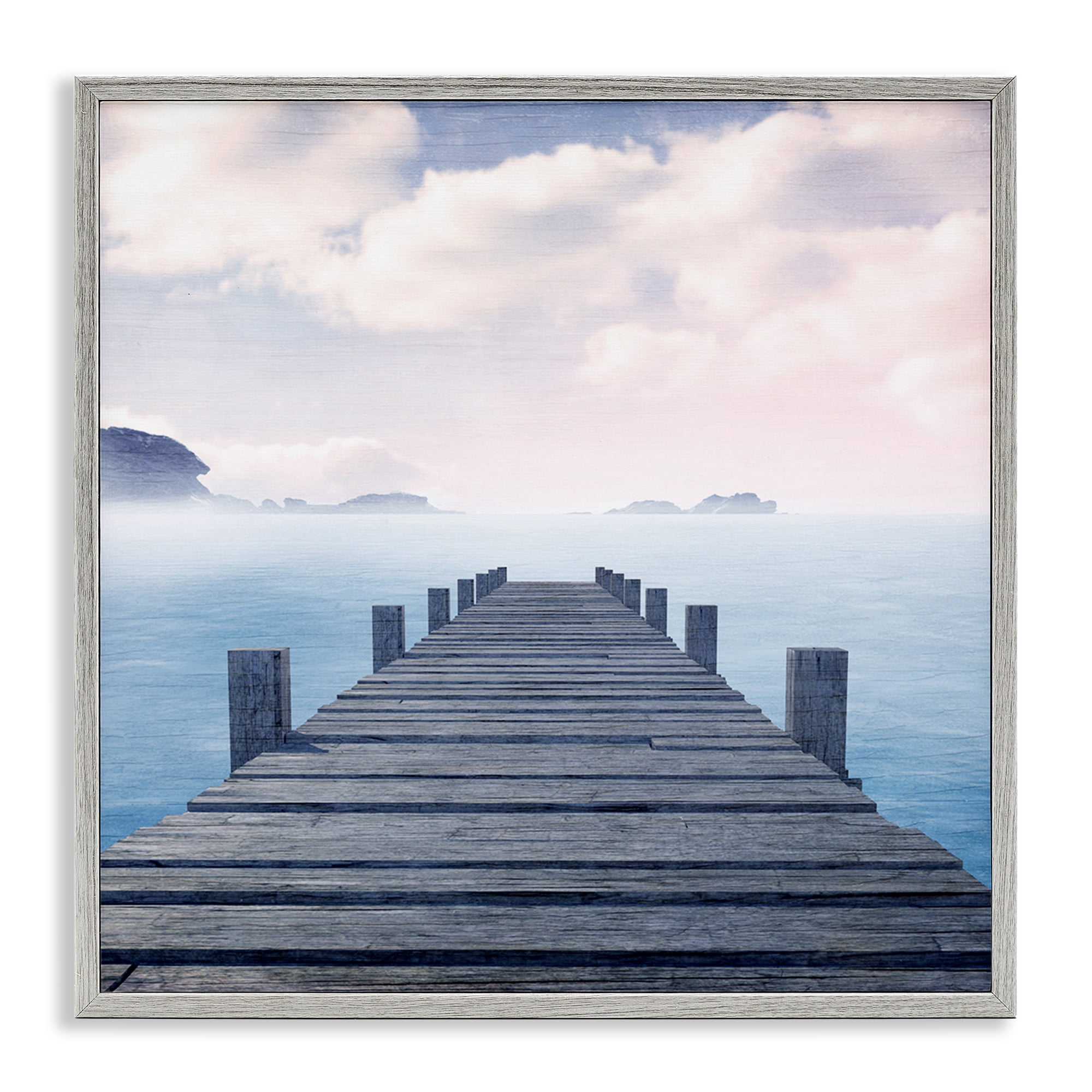 Stupell Industries Clouds over Sea Dock Nautical & Beach Painting Gray Framed Art Print Wall Art, 17 x 17