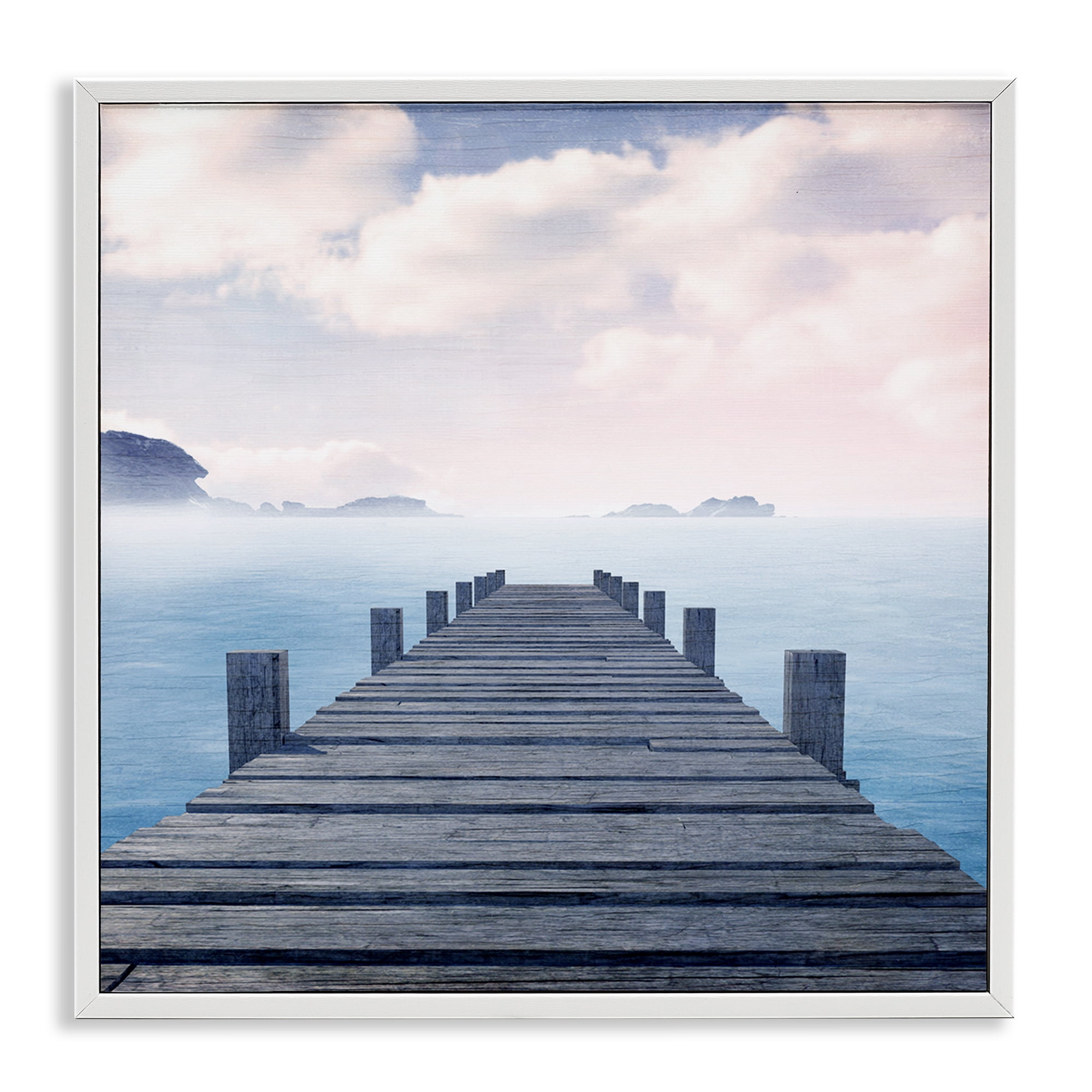 Stupell Industries Clouds over Sea Dock Nautical & Beach Painting White Framed Art Print Wall Art, 17 x 17