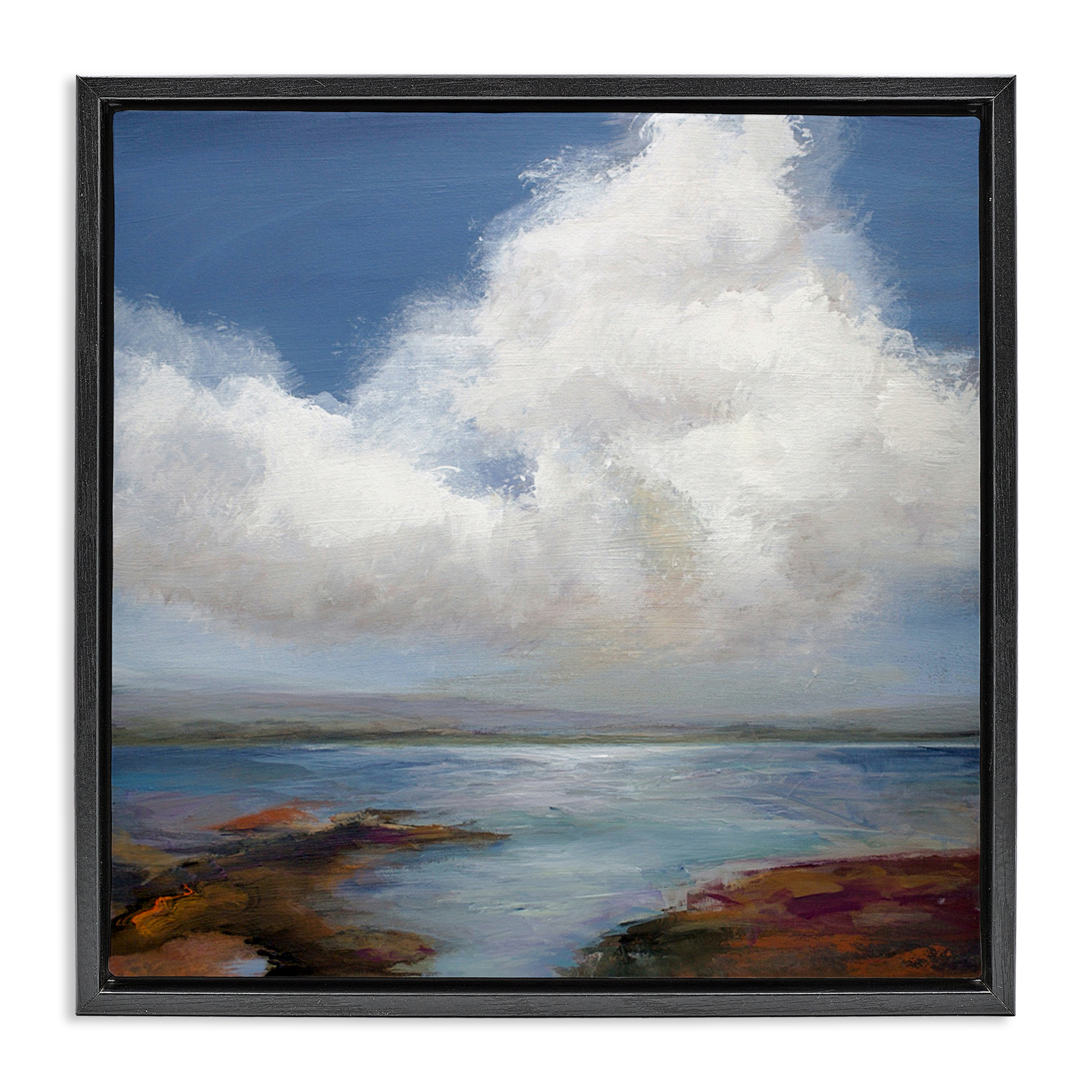 Stupell Industries Clouds over Sea Painting Landscape & Nature Painting Black Floater Framed Canvas Art Print Wall Art, 25 x 25