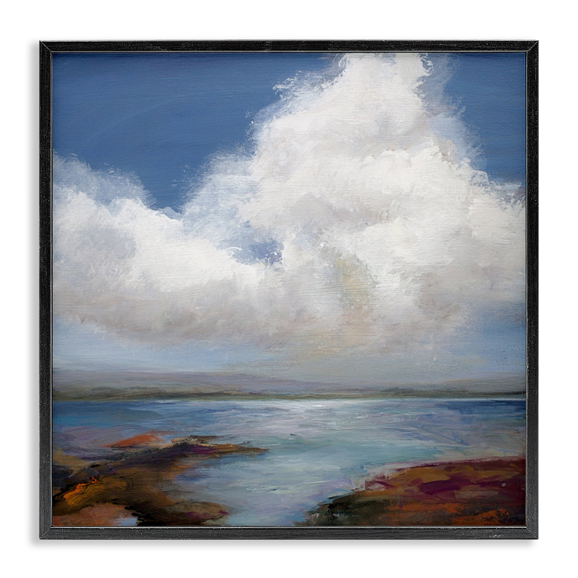 Stupell Industries Clouds over Sea Painting Landscape & Nature Painting Black Framed Art Print Wall Art, 17 x 17