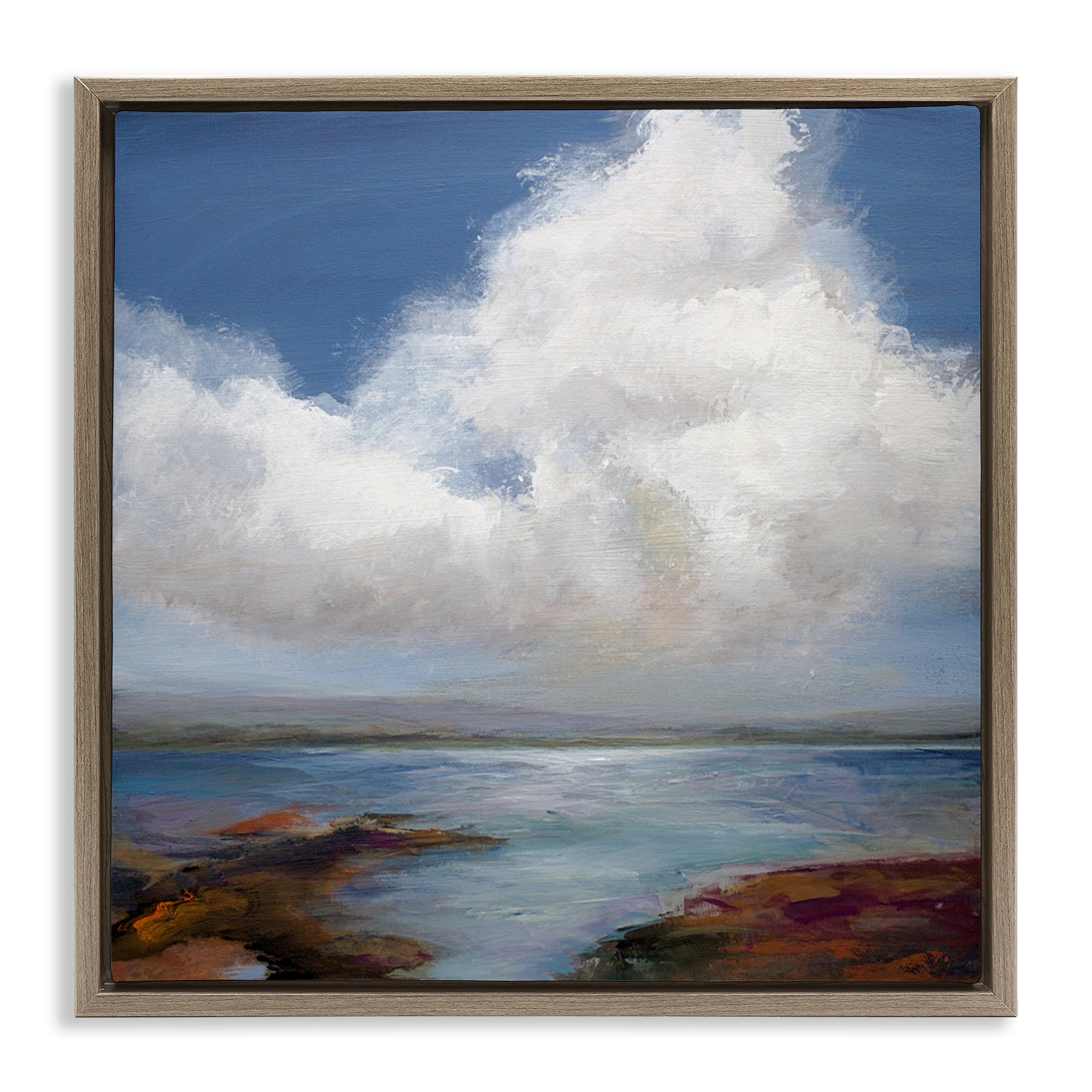 Stupell Industries Clouds over Sea Painting Landscape & Nature Painting Brown Floater Framed Canvas Art Print Wall Art, 25 x 25