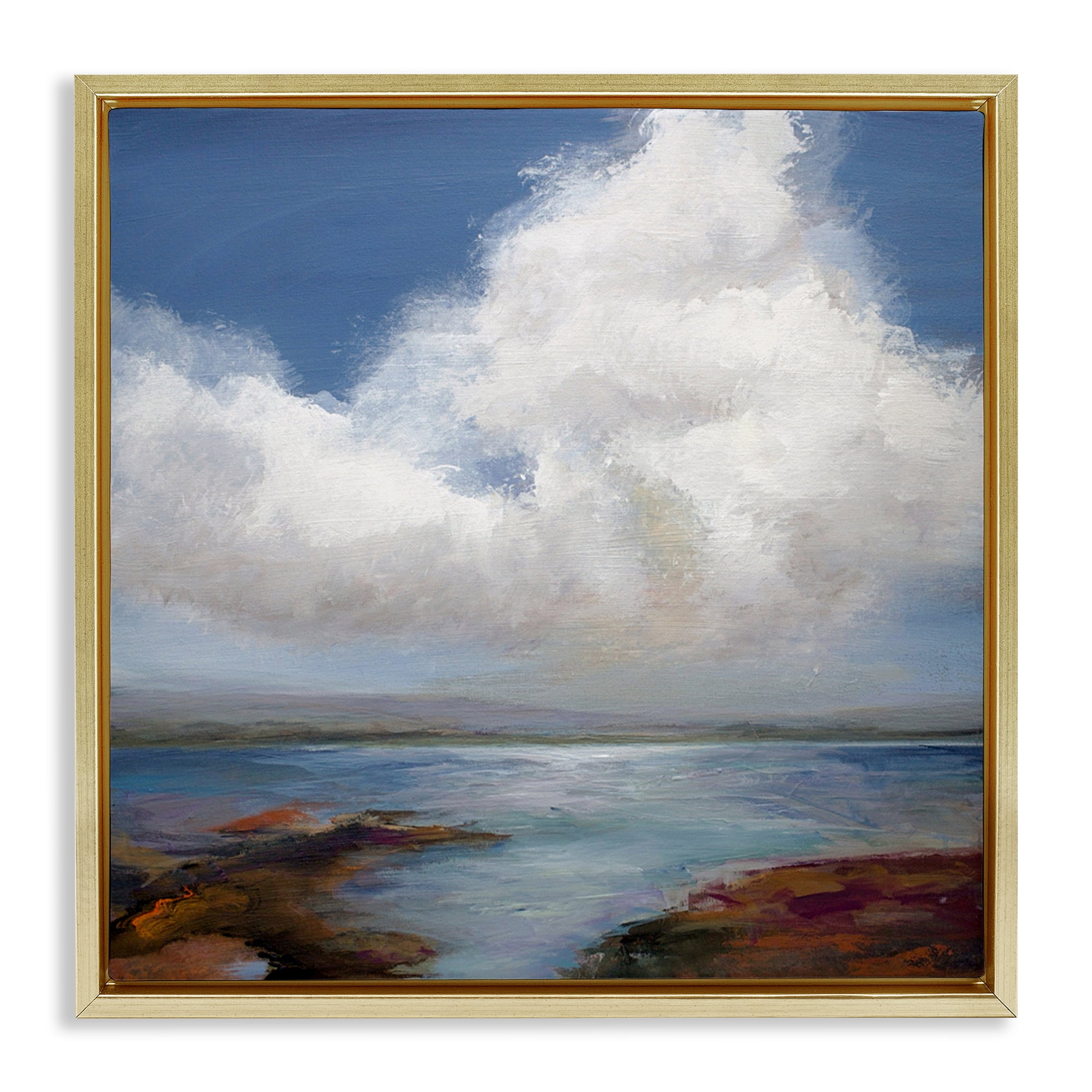 Stupell Industries Clouds over Sea Painting Landscape & Nature Painting Gold Floater Framed Canvas Art Print Wall Art, 18 x 18