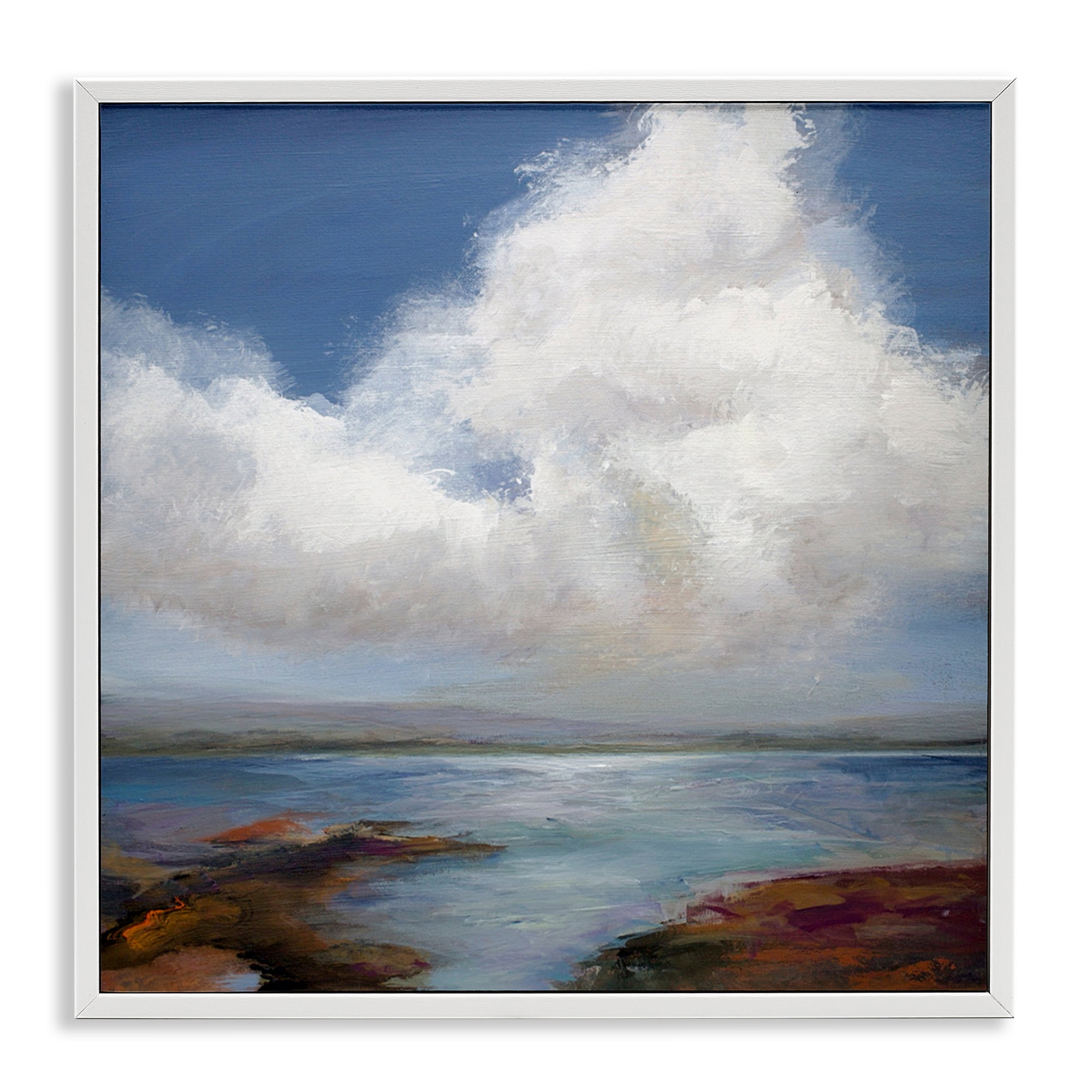 Stupell Industries Clouds over Sea Painting Landscape & Nature Painting White Framed Art Print Wall Art, 24 x 24