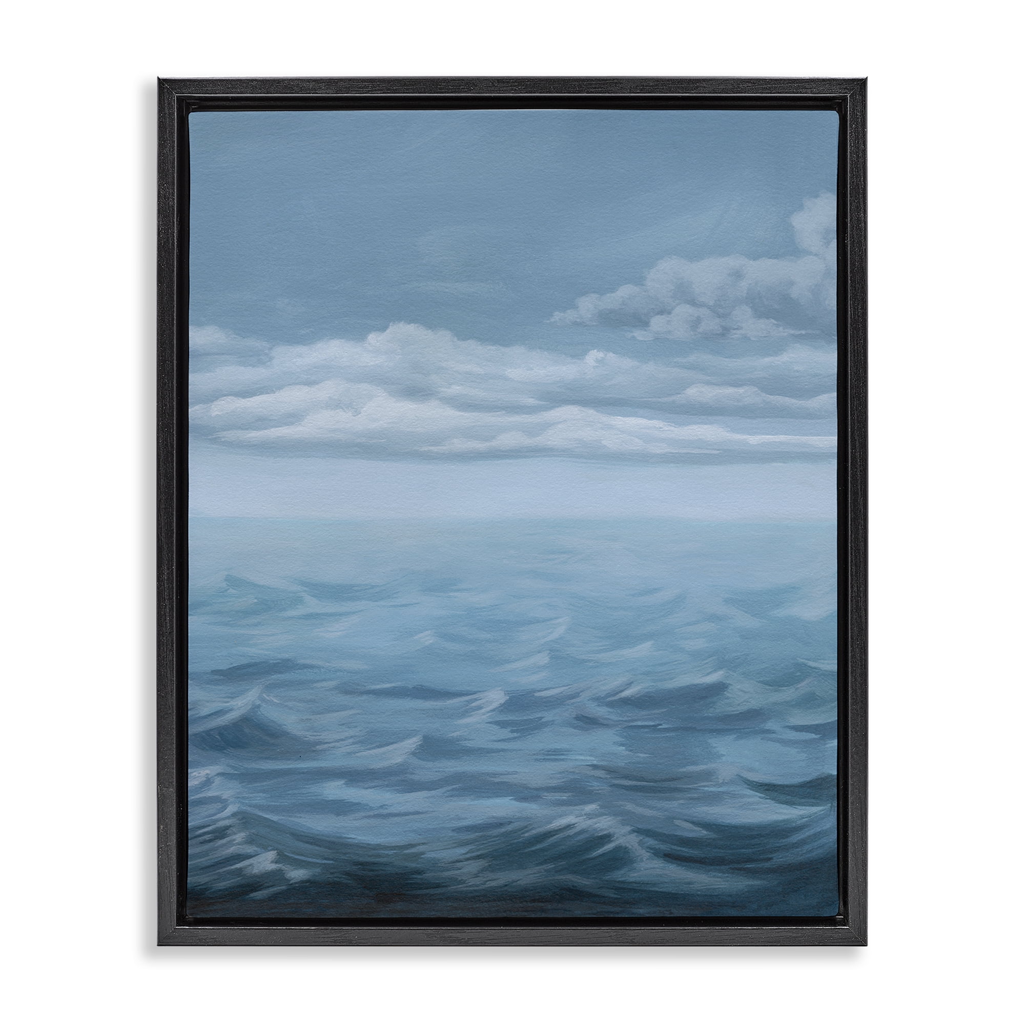 Stupell Industries Clouds over Sea Waves Nautical & Beach Painting Black Floater Framed Canvas Art Print Wall Art, 25 x 31