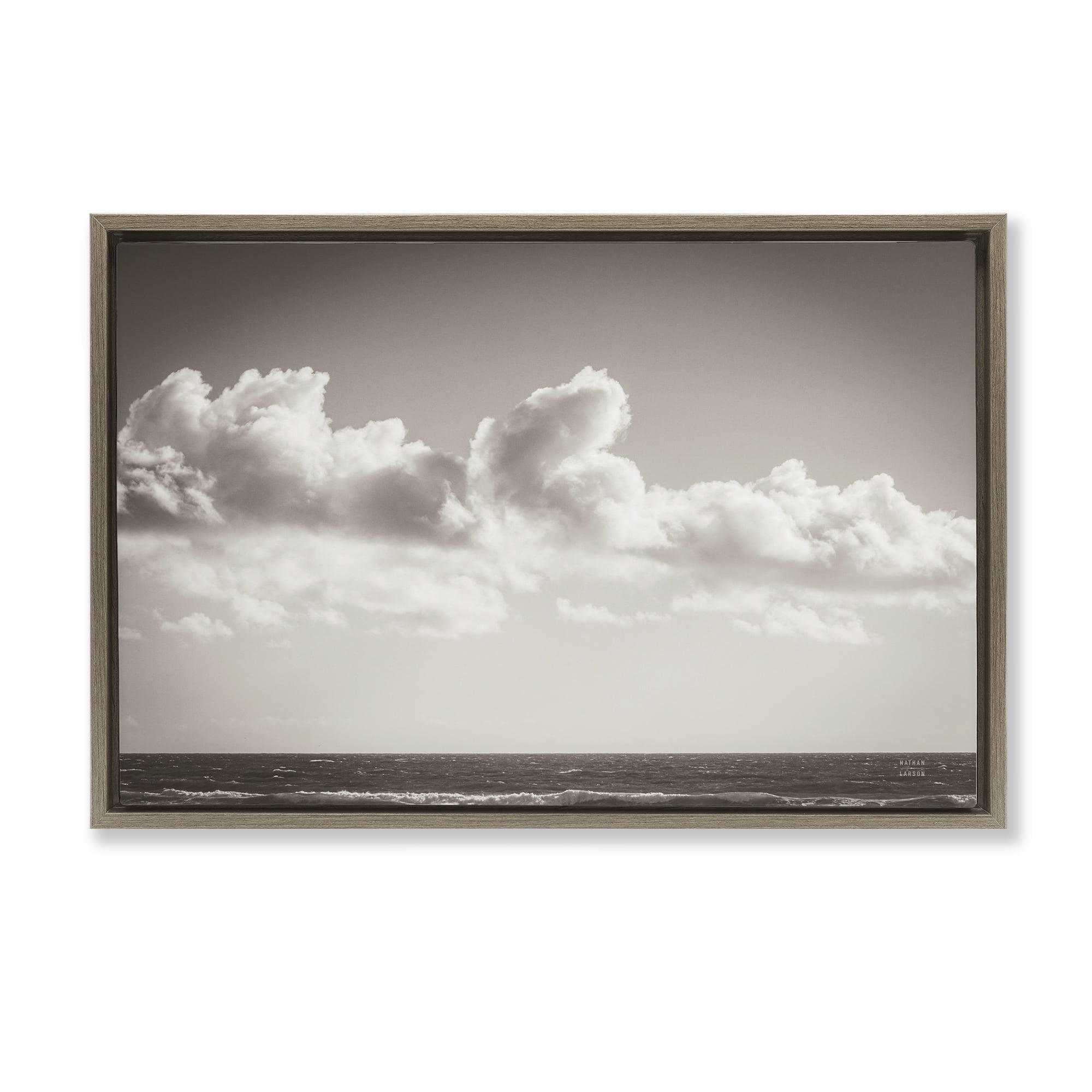 Stupell Industries Clouds over Venice Beach Landscape & Nature Photography Brown Floater Framed Canvas Art Print Wall Art, 25 x 17
