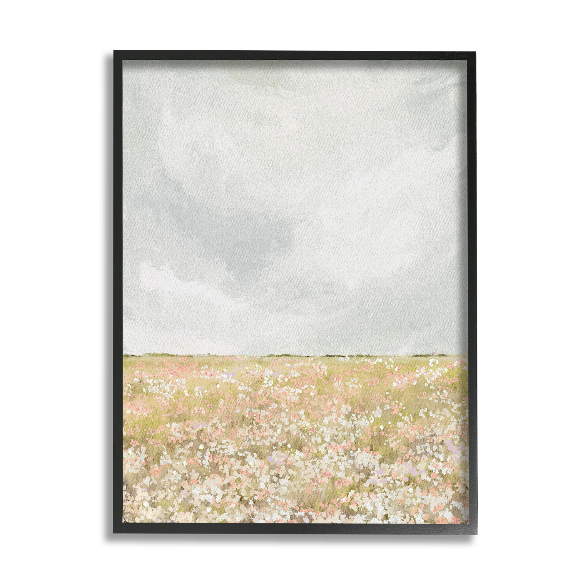 Stupell Industries Cloudy Abstract Meadow Landscape Painting Black Framed Art Print Wall Art, 24 x 30