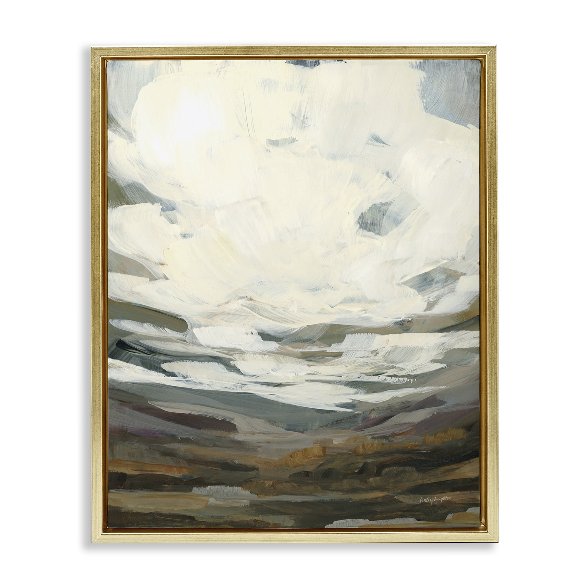 Stupell Industries Cloudy Abstract View Landscape Painting Gold Floater Framed Art Print Wall Art, 25 x 31