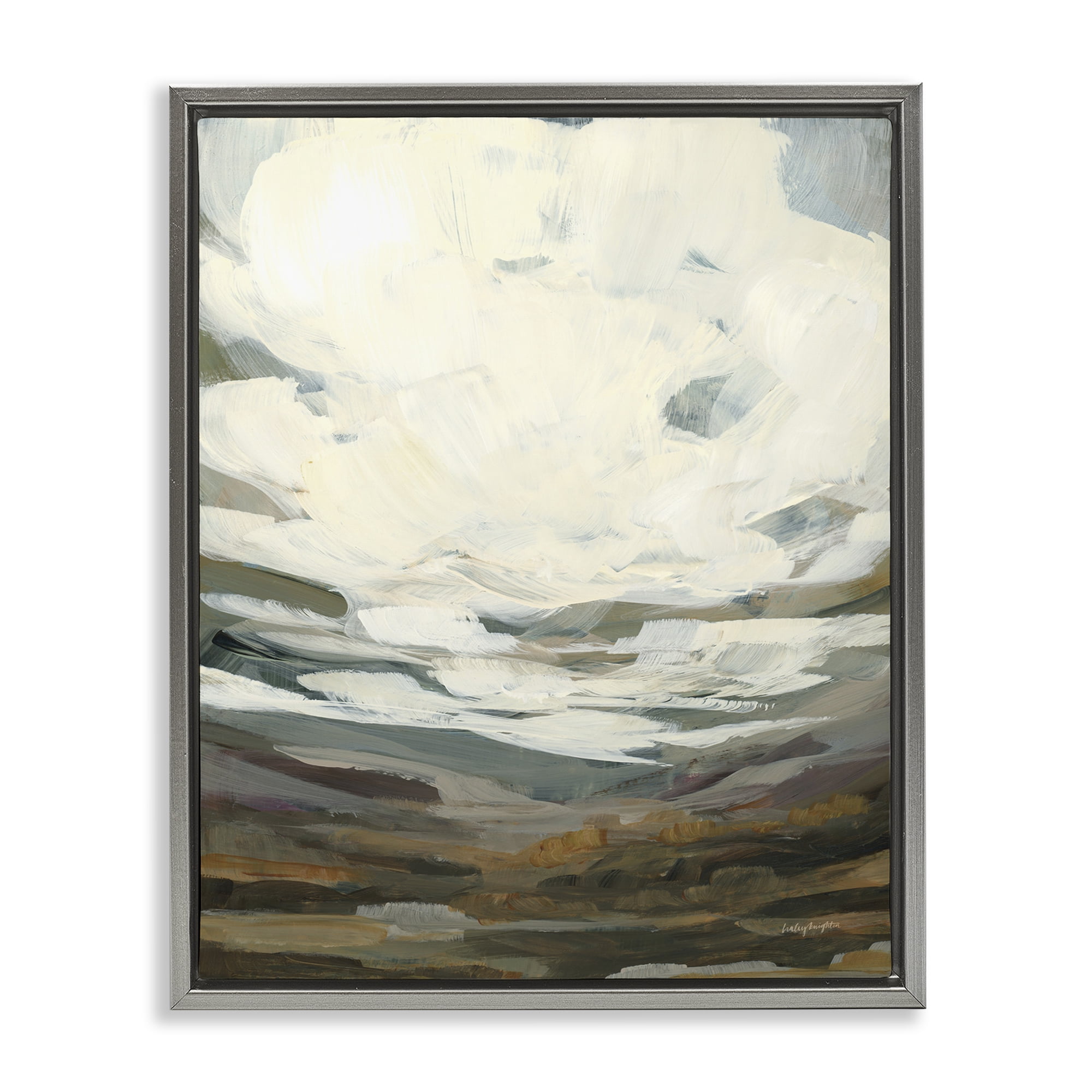 Stupell Industries Cloudy Abstract View Landscape Painting Gray Floater Framed Art Print Wall Art, 17 x 21