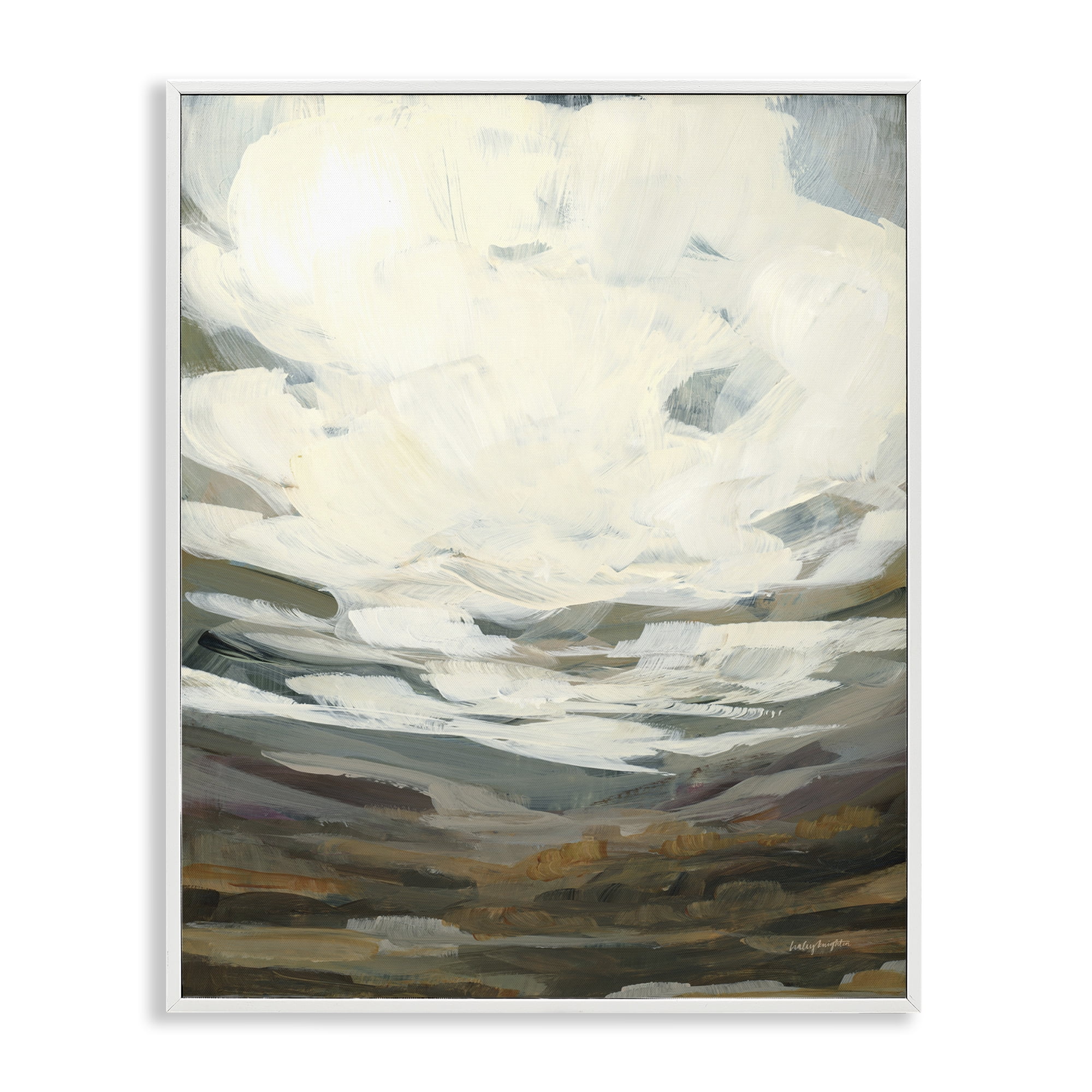 Stupell Industries Cloudy Abstract View Landscape Painting White Framed Art Print Wall Art, 16 x 20