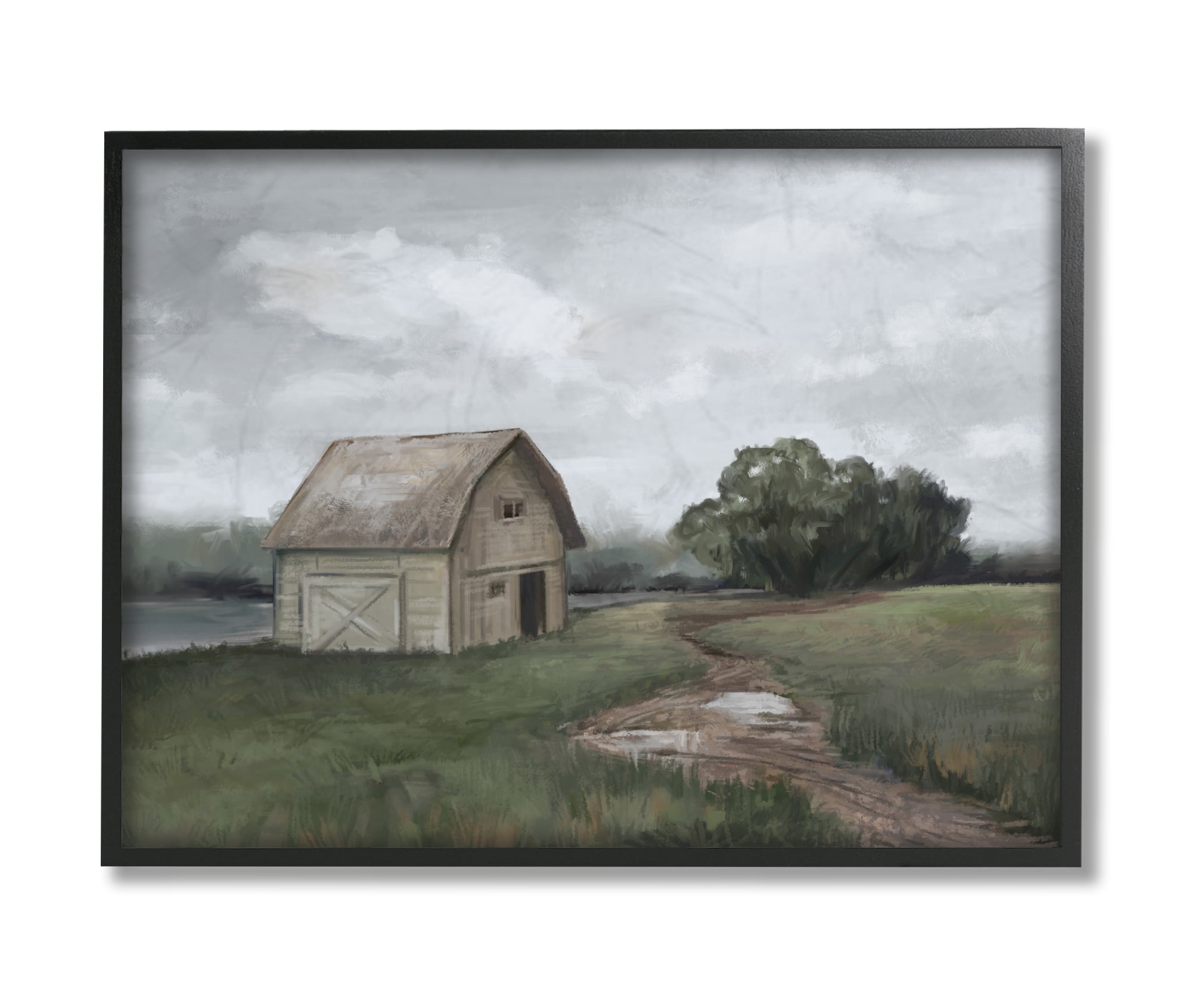 Stupell Industries Cloudy Barn Side Landscape Darkened Meadow Black Framed, 16 x 20, Design by Ziwei Li