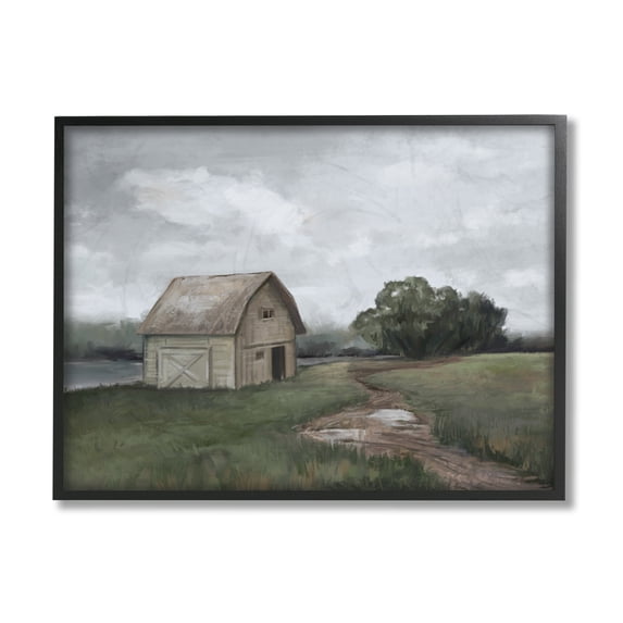 Stupell Industries Cloudy Barn Side Landscape Darkened Meadow Black Framed, 16 x 20, Design by Ziwei Li