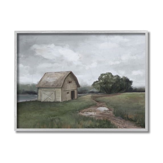 Stupell Industries Cloudy Barn Side Landscape Darkened Meadow Grey Framed, 11 x 14, Design by Ziwei Li