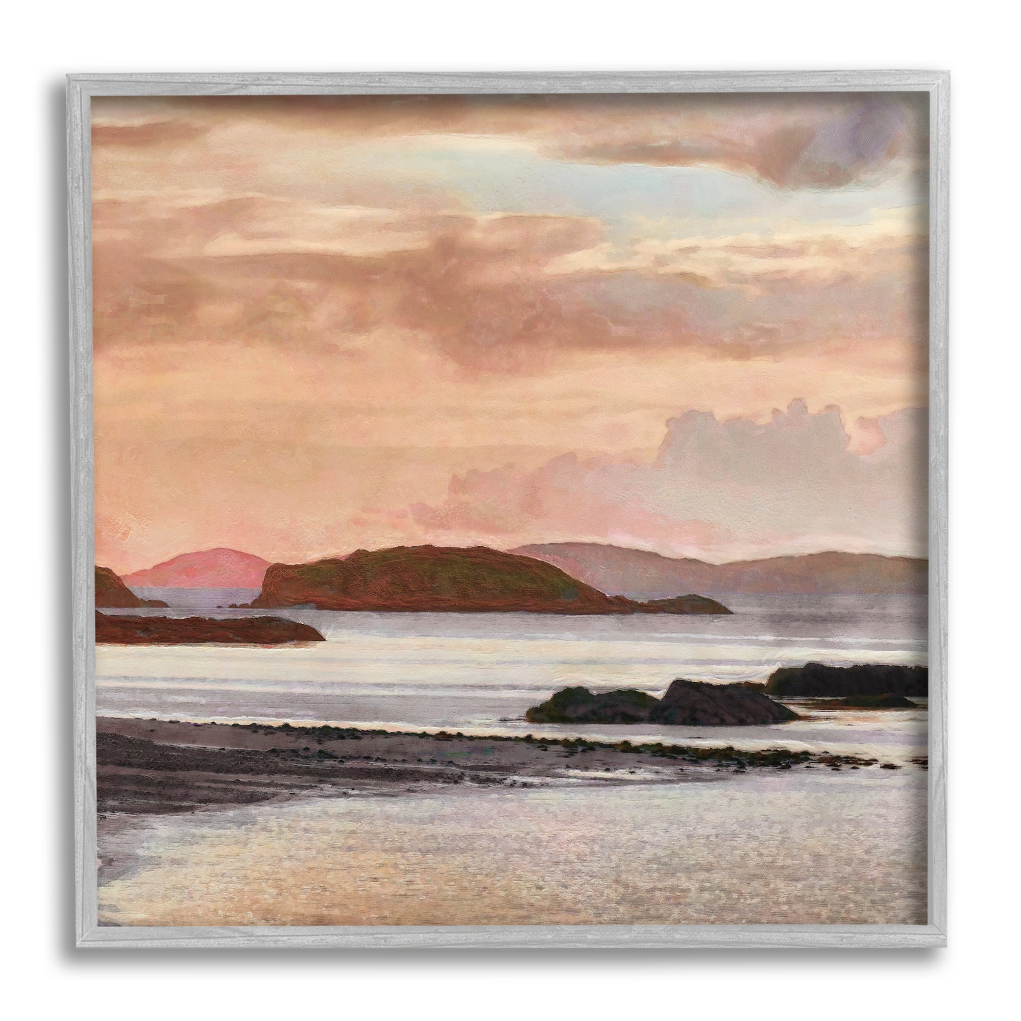 Stupell Industries Cloudy Beach Atmosphere Landscape Painting Gray Framed Art Print Wall Art, 17 x 17