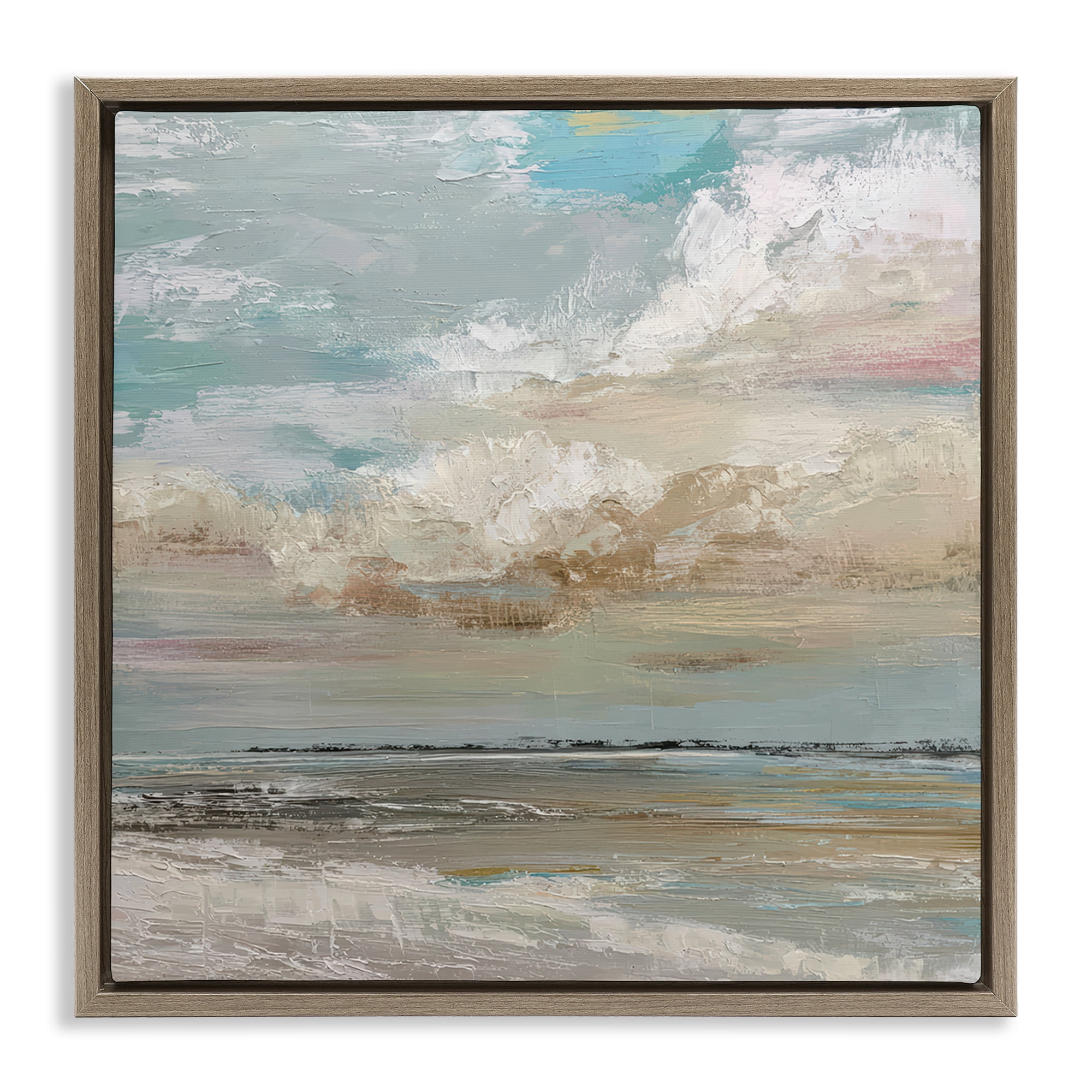 Stupell Industries Cloudy Beach Brushstrokes Brown Framed Floater Canvas Wall Art, design by Kim Curinga