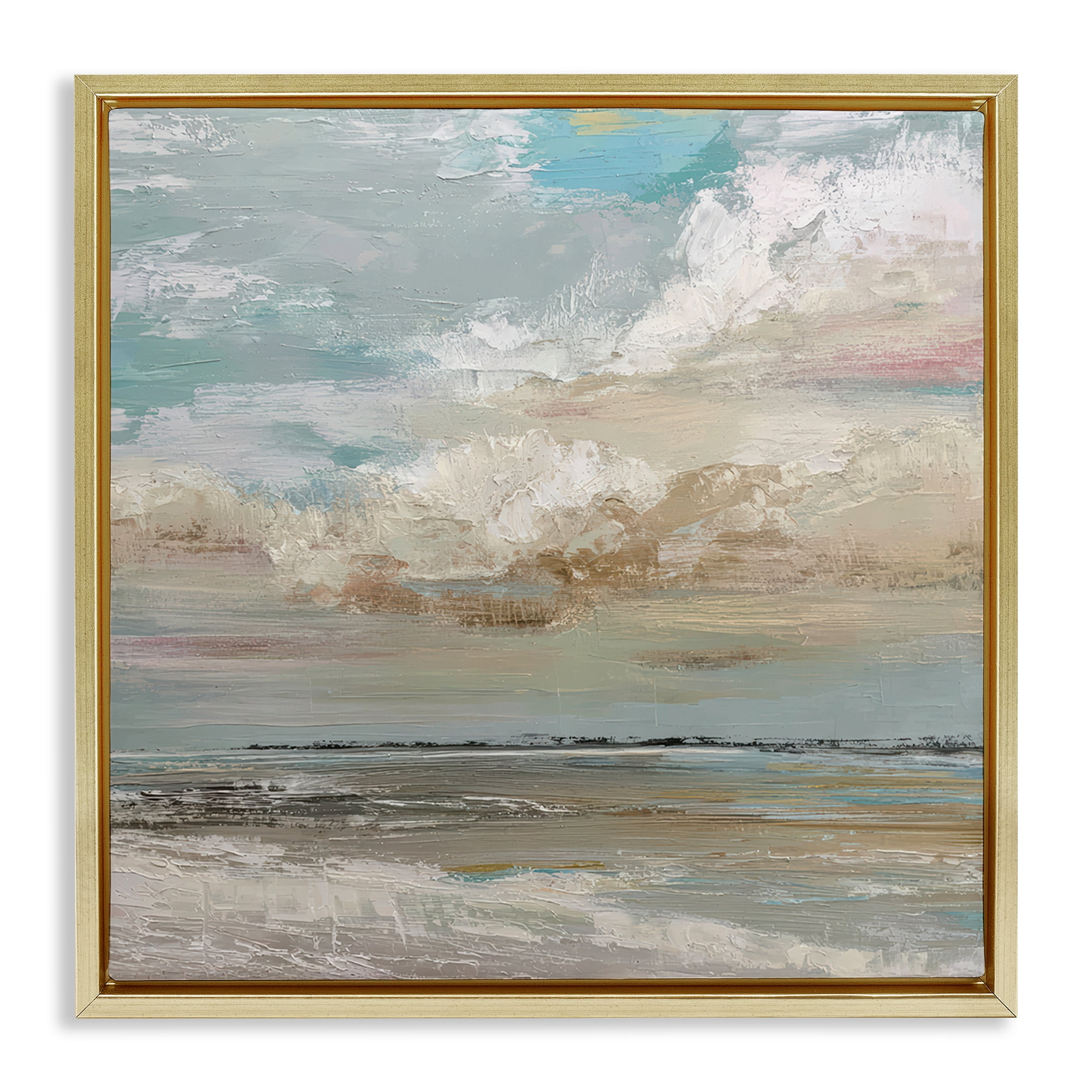 Stupell Industries Cloudy Beach Brushstrokes Gold Framed Floater Canvas Wall Art, design by Kim Curinga