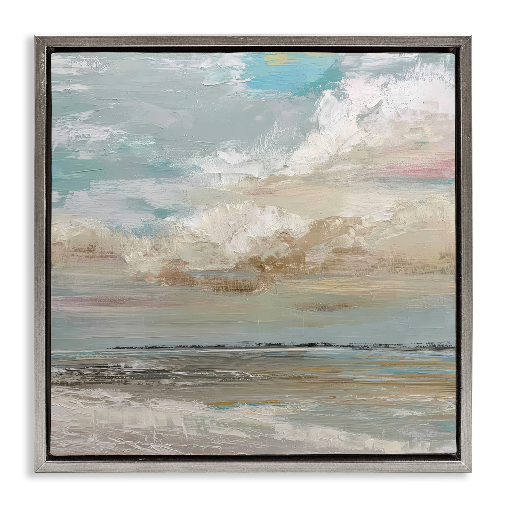 Stupell Industries Cloudy Beach Brushstrokes Gray Framed Floater Canvas Wall Art, design by Kim Curinga