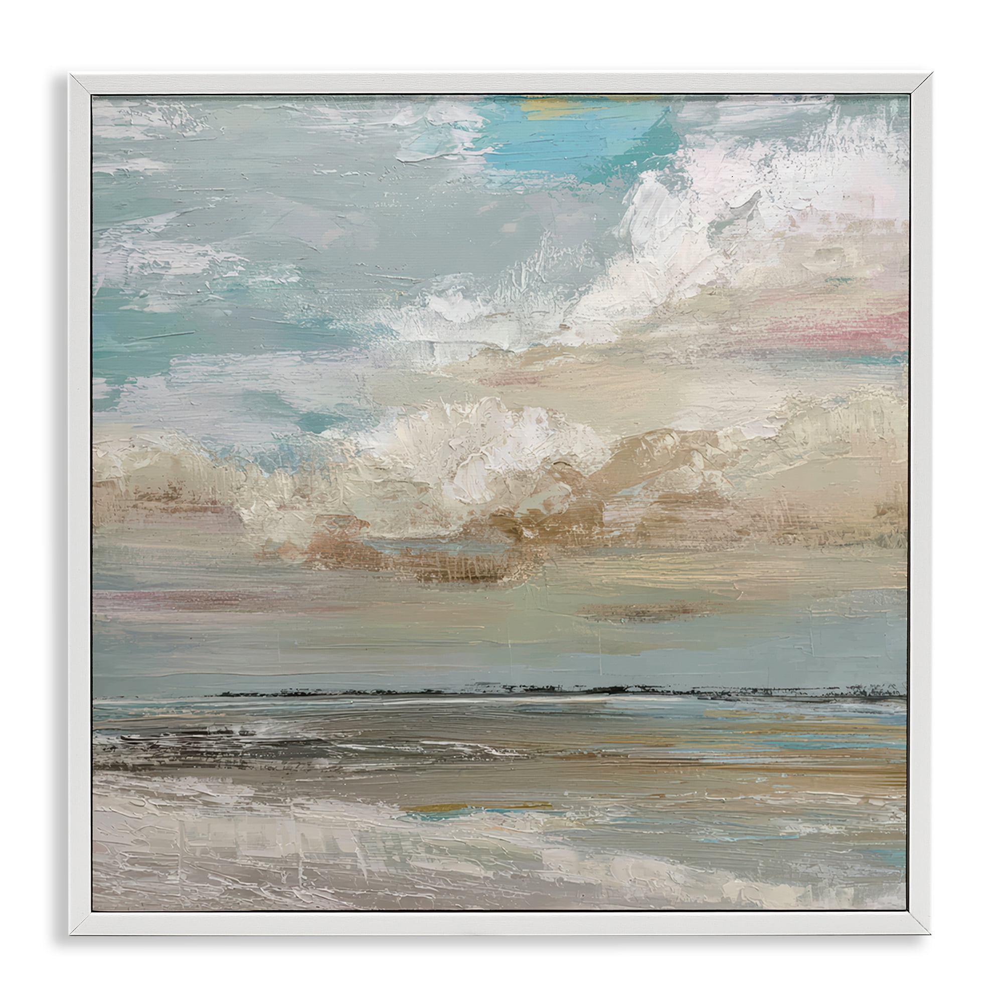 Stupell Industries Cloudy Beach Brushstrokes White Framed Giclee Art, design by Kim Curinga