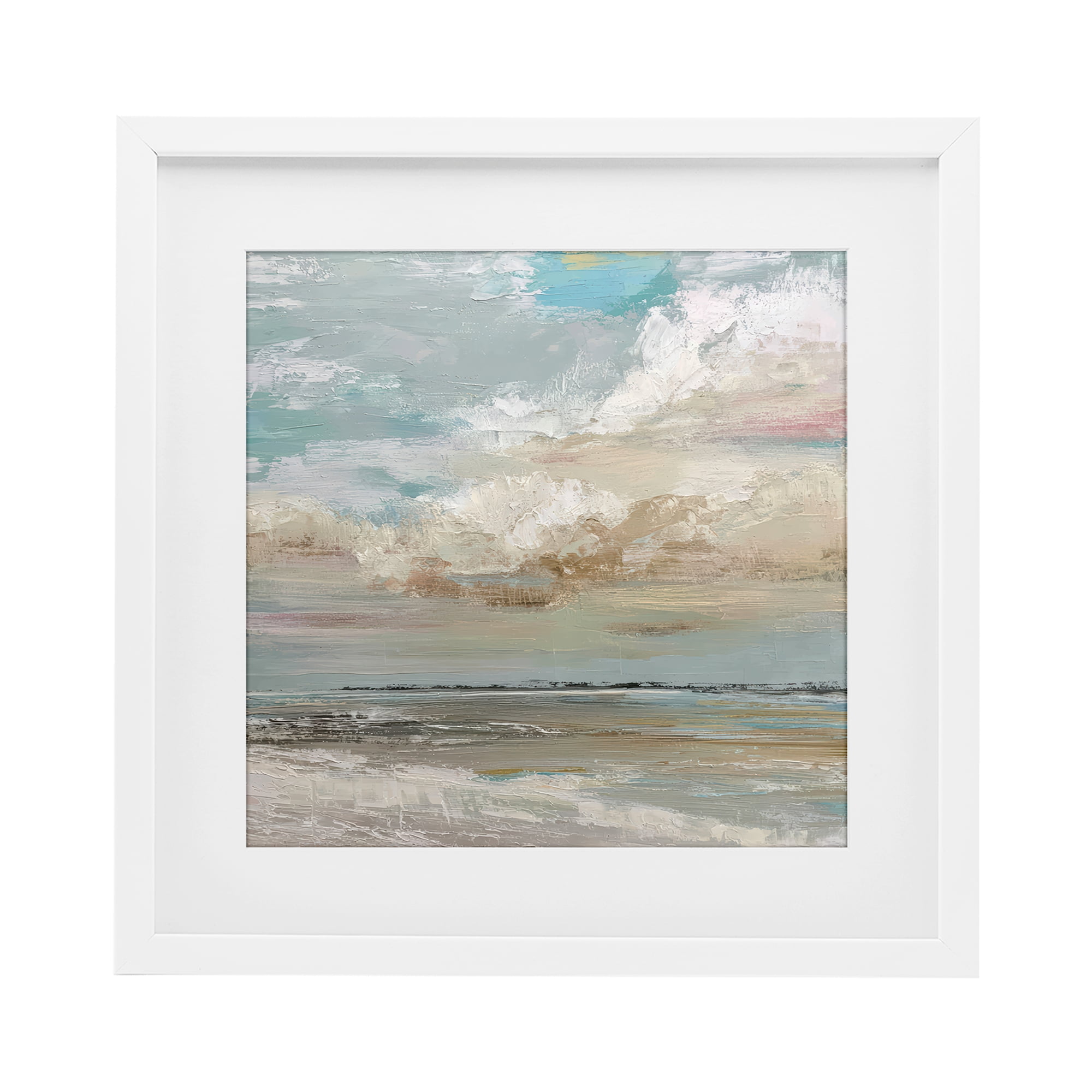 Stupell Industries Cloudy Beach Brushstrokes White Framed Print Under Glass, design by Kim Curinga