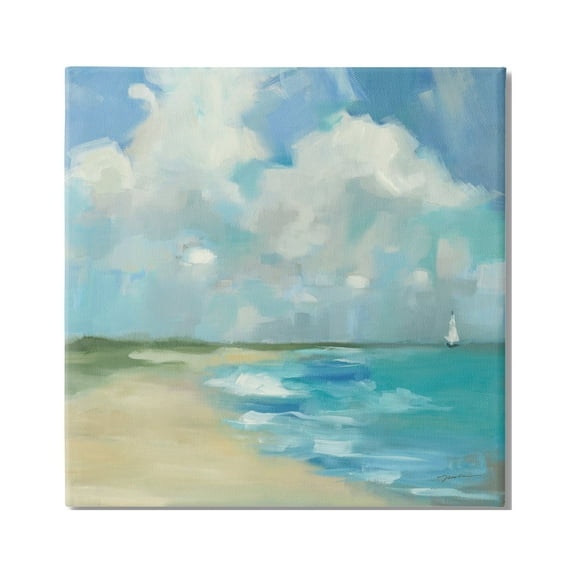 Stupell Industries Cloudy Beach Scenery Nature Painting Gallery Wrapped Canvas Print Wall Art, 17 x 17