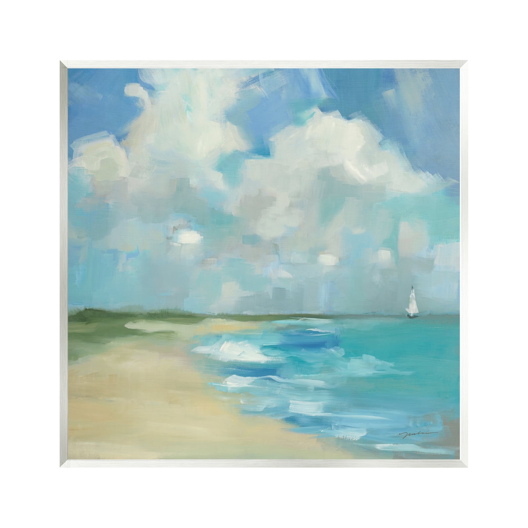 Stupell Industries Cloudy Beach Scenery Nature Painting Unframed Art Print Wall Art, 12 x 12