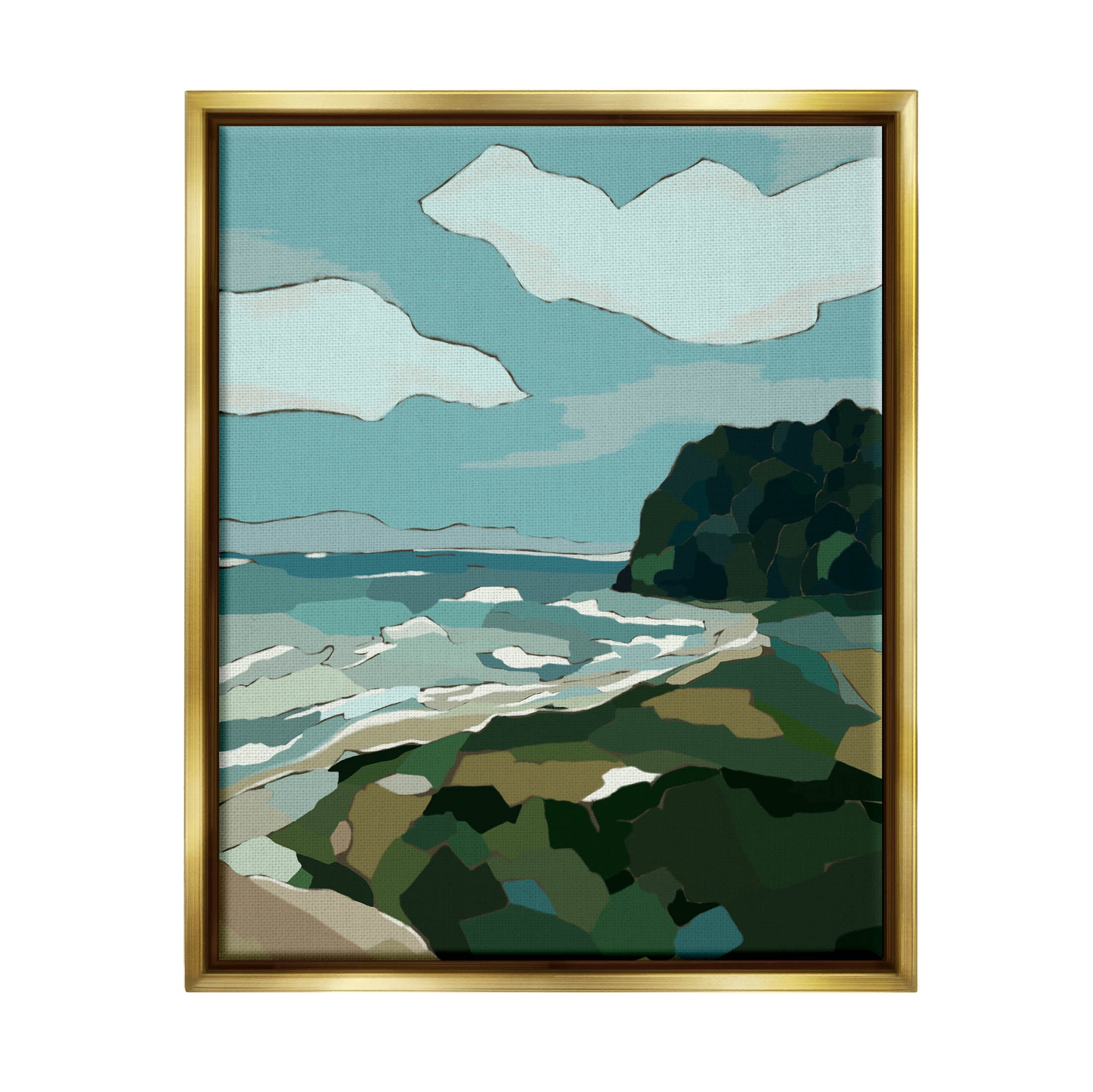 Stupell Industries Cloudy Blocked Beach Cliffs Landscape Graphic Art Metallic Gold Floating Framed Canvas Print Wall Art, Design by Nikita Jariwala